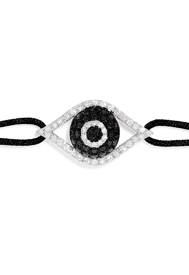 Novelty White Gold Black & White Diamond Evil Eye Bracelet, 0.43 TCW