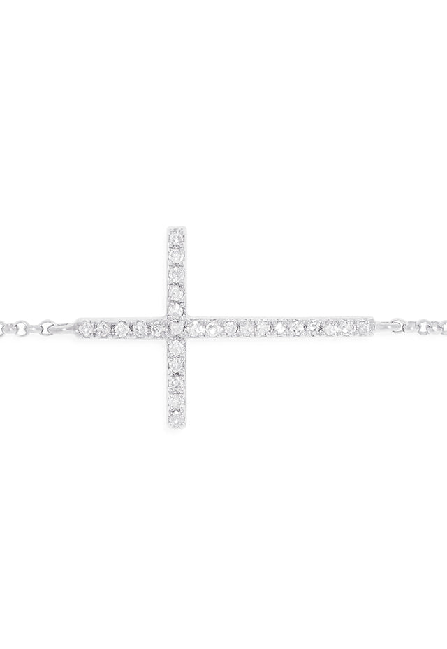 Novelty 14K White Gold Diamond Cross Bracelet, 0.09