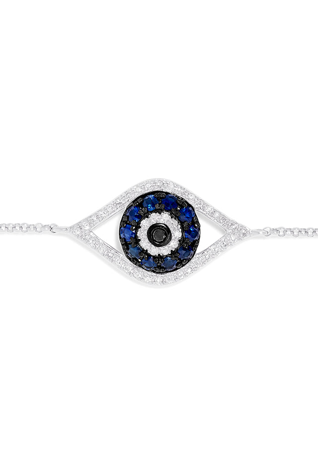 Novelty 14K White Gold Sapphire & Diamond Evil Eye Bracelet, 0.43 TCW