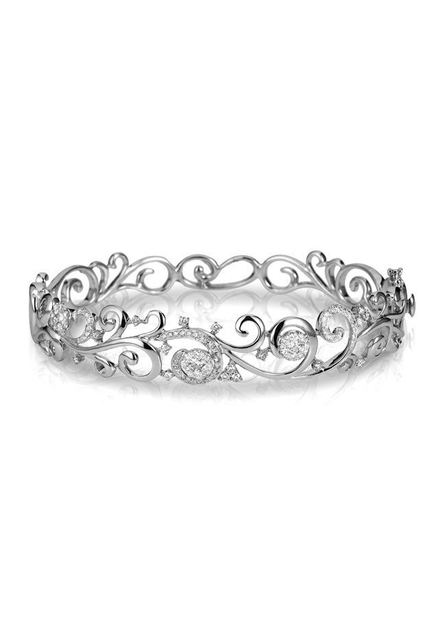 Bouquet 14K White Gold Diamond Filigree Bangle, 0.89 TCW