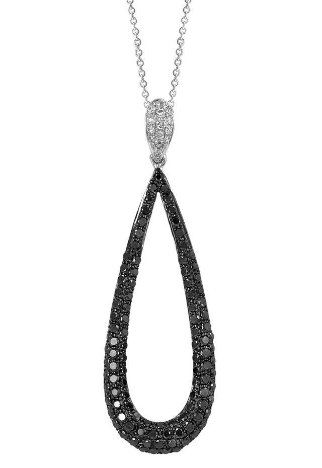 14K White Gold Black and White Diamond Pendant, 0.92 TCW