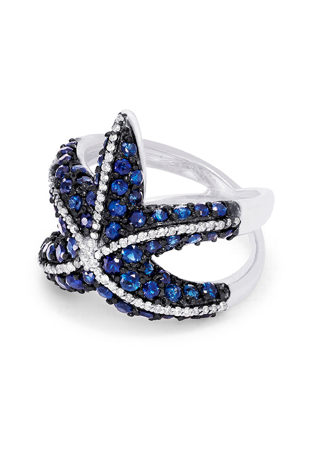 Seaside 14K White Gold Sapphire & Diamond Starfish Ring