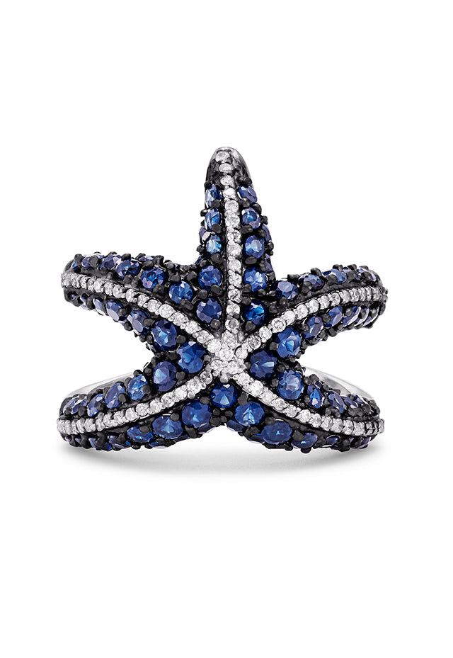 Seaside 14K White Gold Sapphire & Diamond Starfish Ring