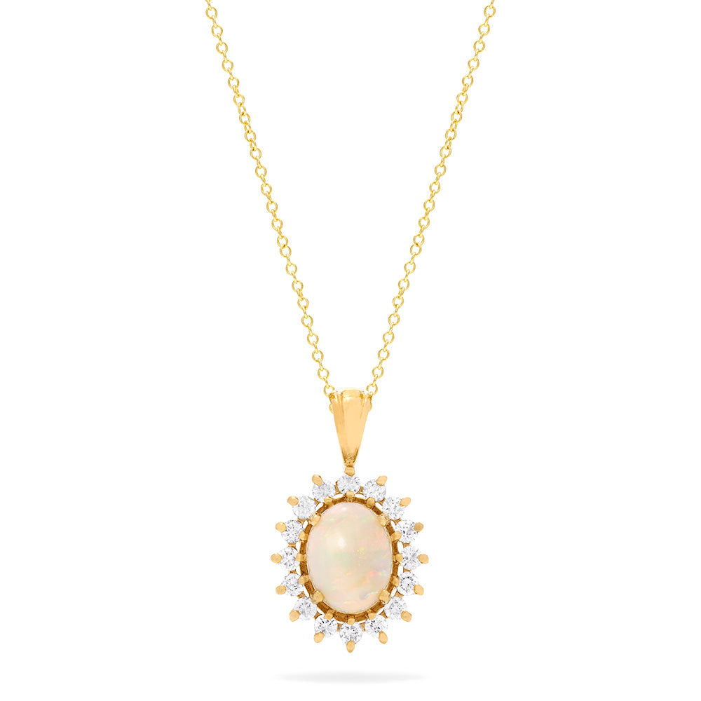 Aurora 14K Yellow Gold Opal and Diamond Pendant, 1.28 TCW