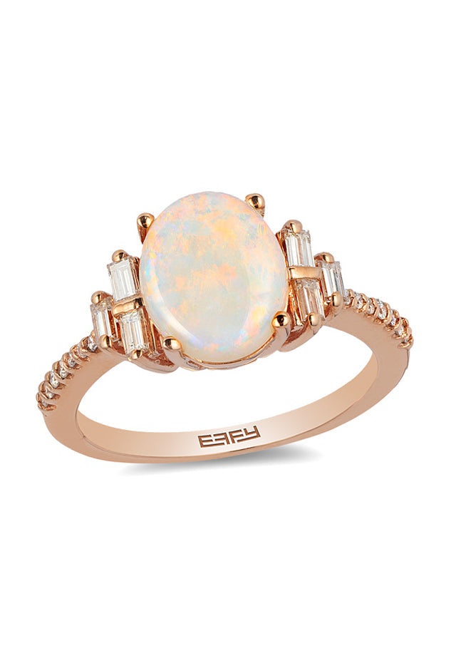 Aurora 14K Rose Gold Opal and Diamond Ring, 1.78 TCW