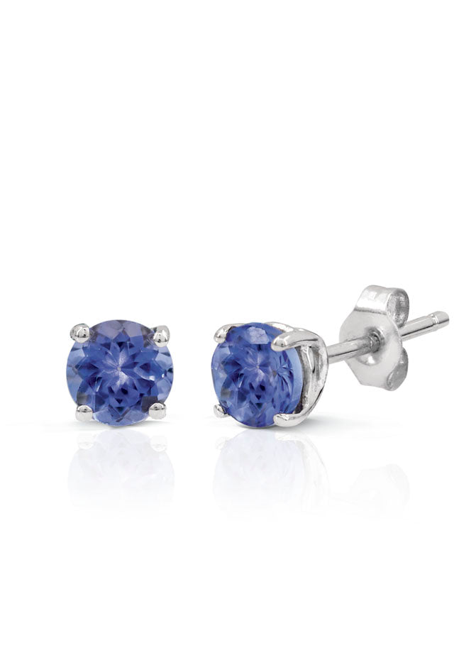 14K White Gold Round Tanzanite Stud Earrings, 0.65 TCW