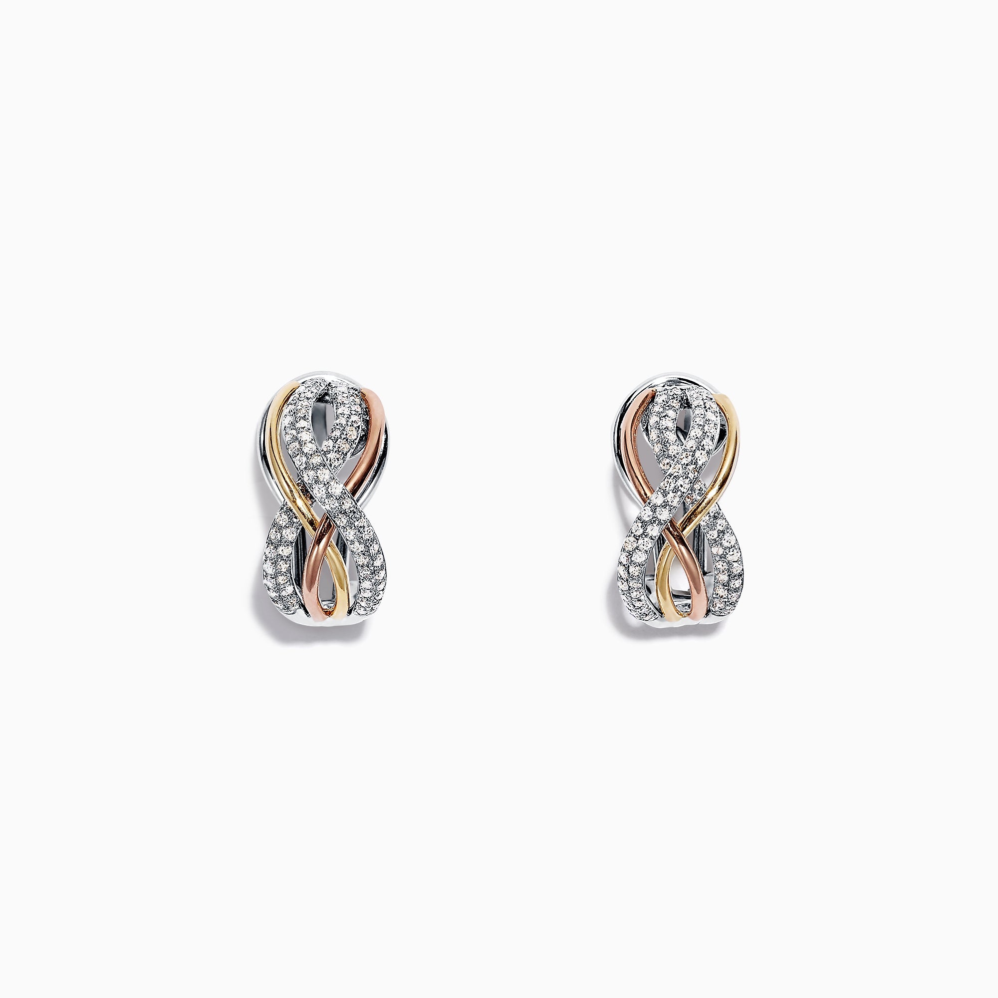 Trio 14K Tri Color Gold 1/2" French Clip Diamond Earrings, 0.55 TCW