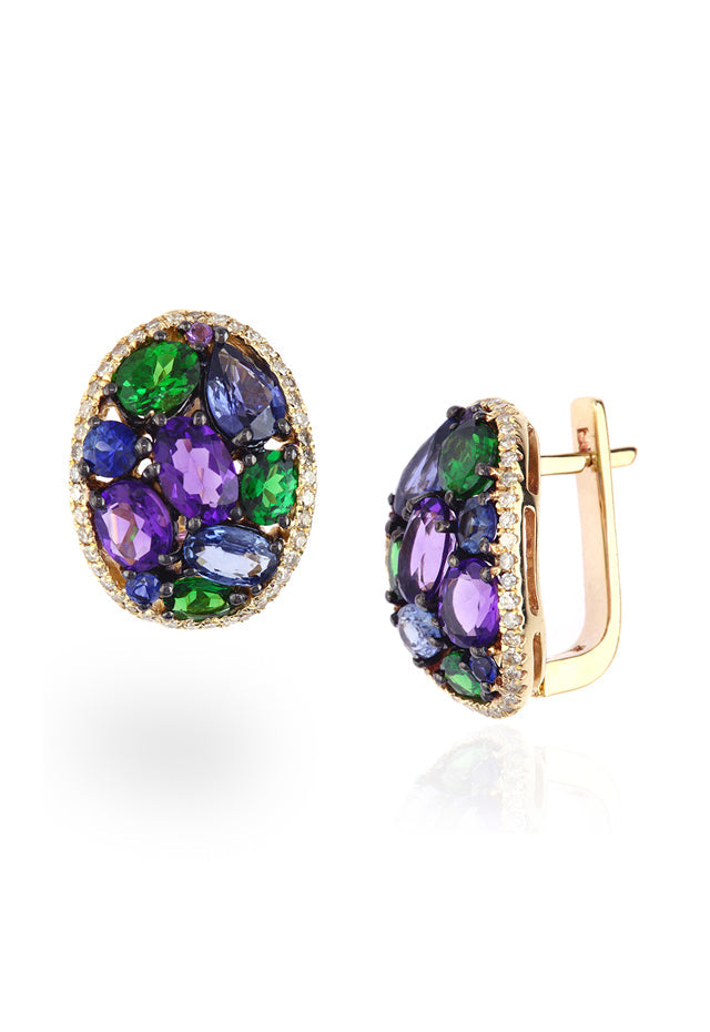 14K Yellow Gold Multi Gemstone & Diamond Earrings