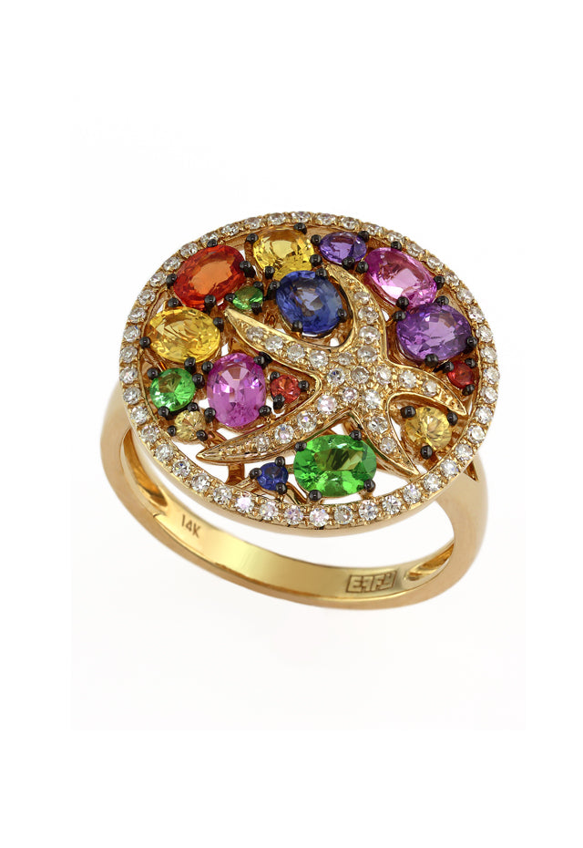 Watercolors 14K Yellow Gold Multi Sapphire & Diamond Ring, 2.44 TCW