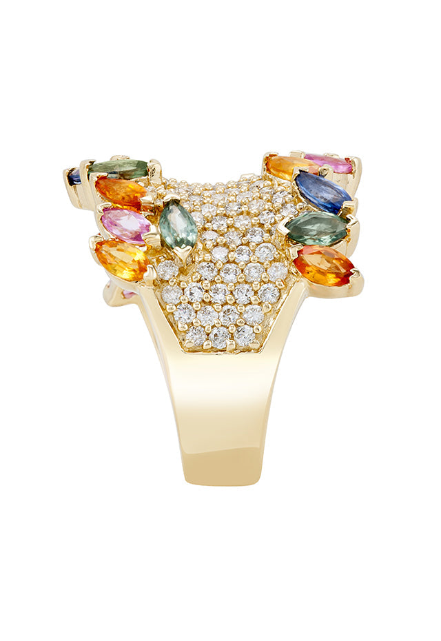 Watercolors 14K Yellow Gold Multi Sapphire and Diamond Ring, 4.60 TCW