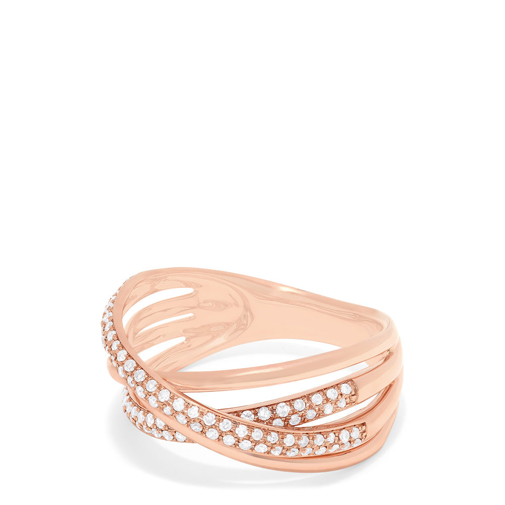 Pave Rose 14K Rose Gold Diamond Crossover Ring, 0.40 TCW