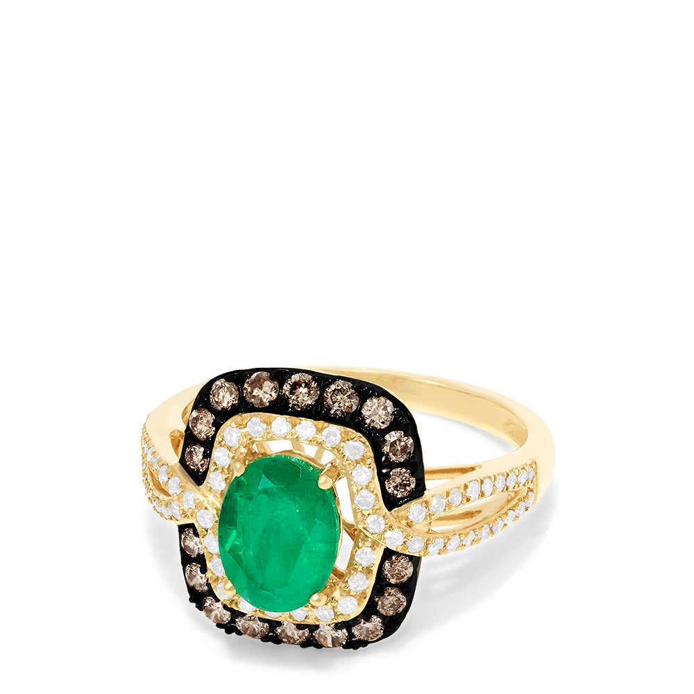 Brasilica 14K Yellow Gold Emerald, Espresso & White Diamond Ring, 1.70 TCW