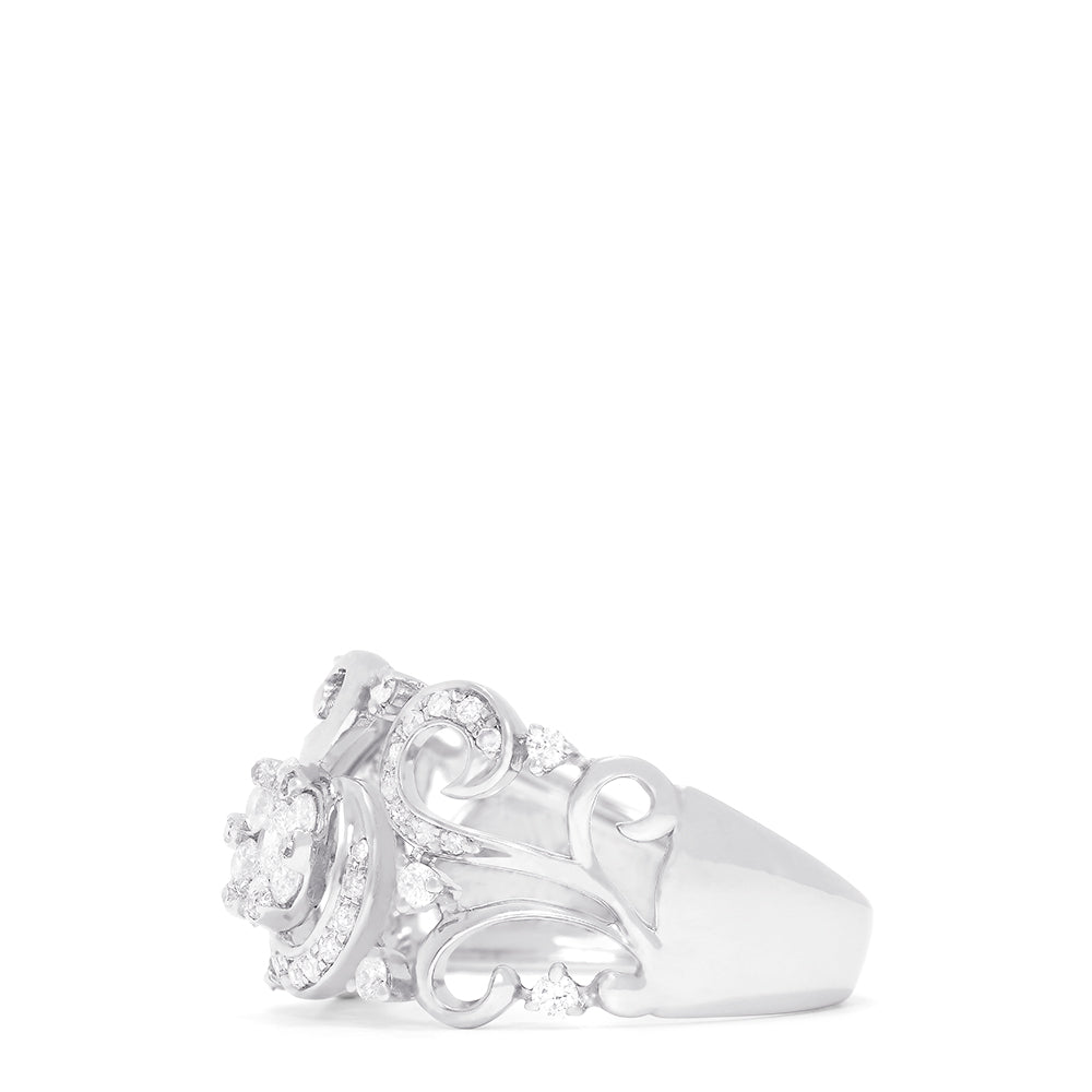 Bouquet 14K White Gold Diamond Filigree Ring, 0.53 TCW