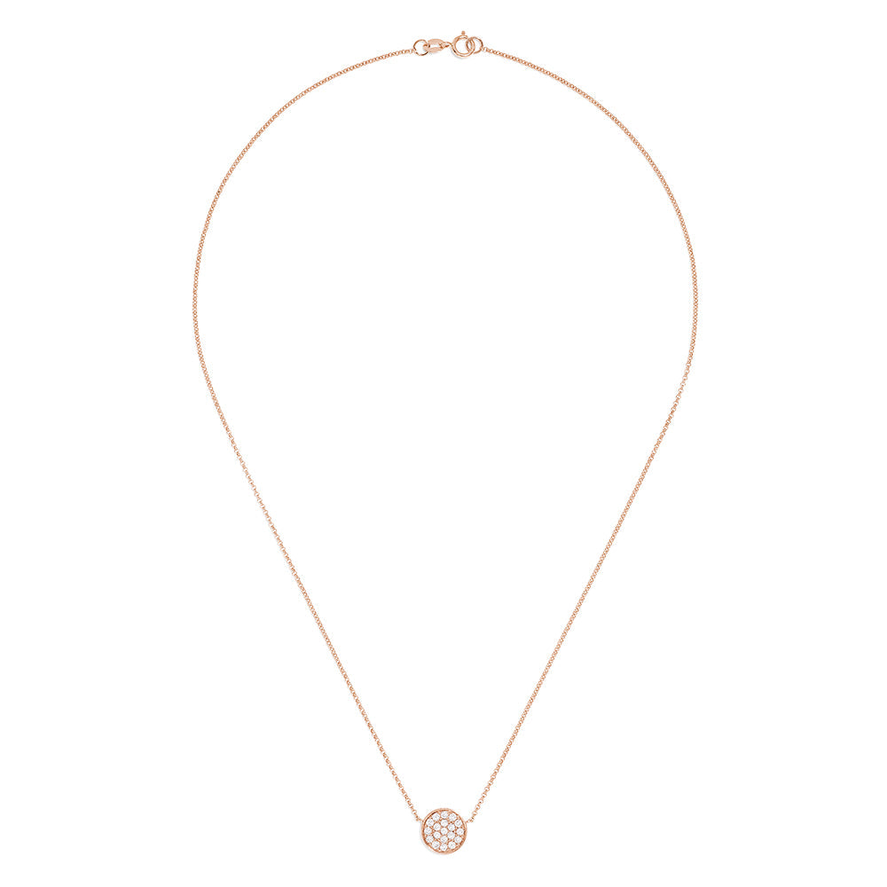 Pave Rose 14K Rose Gold Diamond Disc Necklace, 0.28 TCW