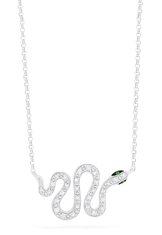 Novelty 14K White Gold Diamond and Tsavorite Snake Pendant, 0.13 TCW