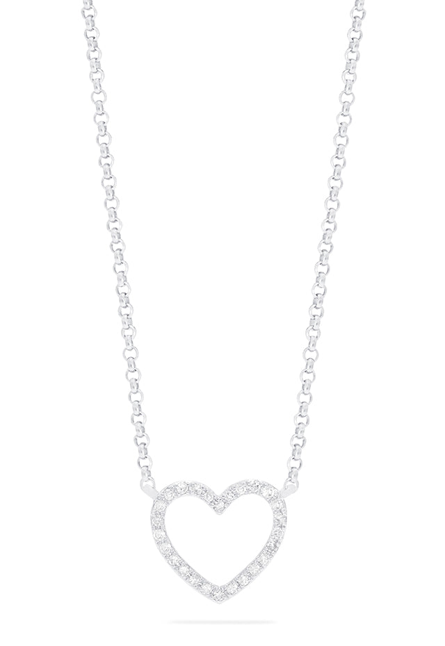 Novelty 14K White Gold Diamond Heart Pendant, 0.10 TCW