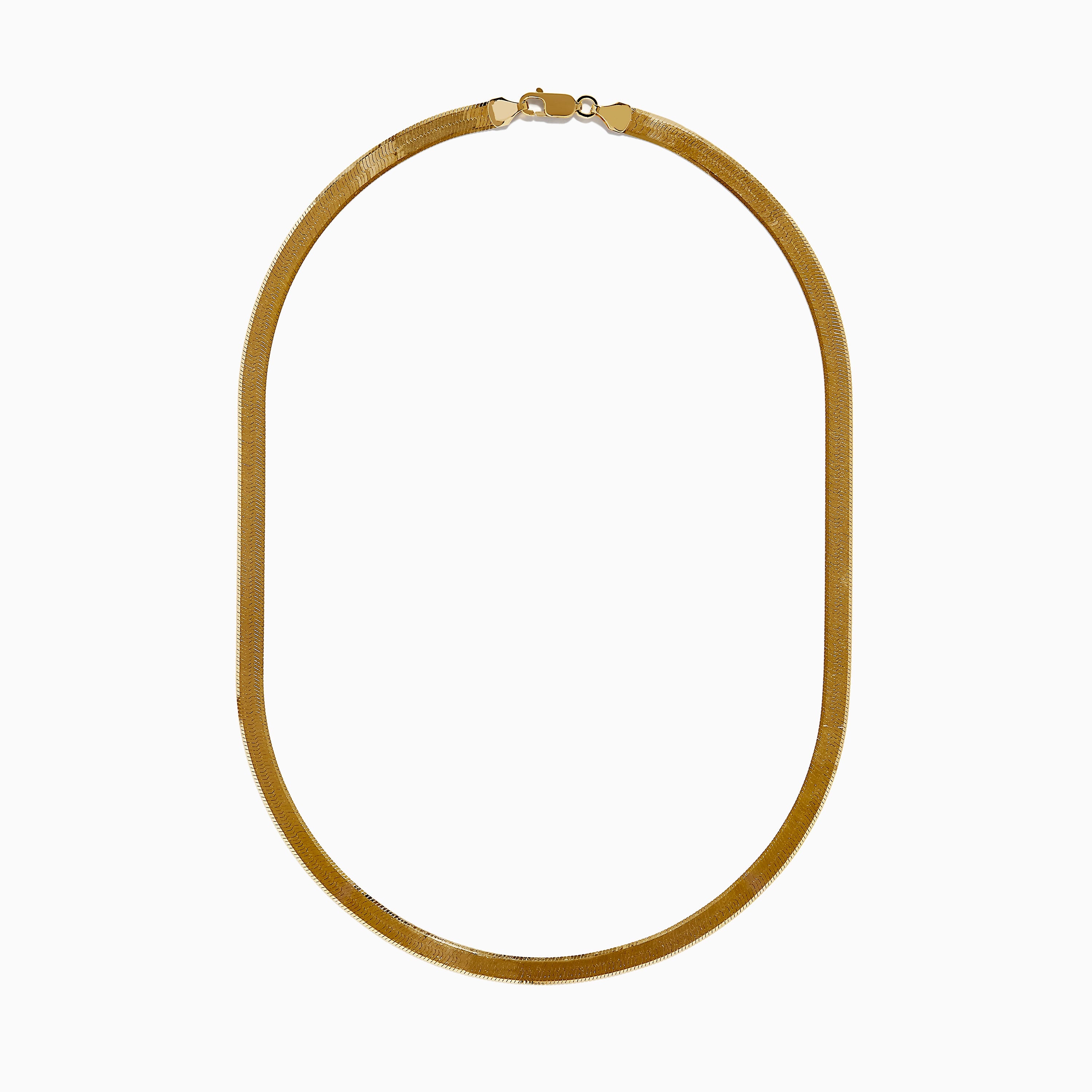 14K Yellow Gold Textured Herringbone Chain Necklace 17"