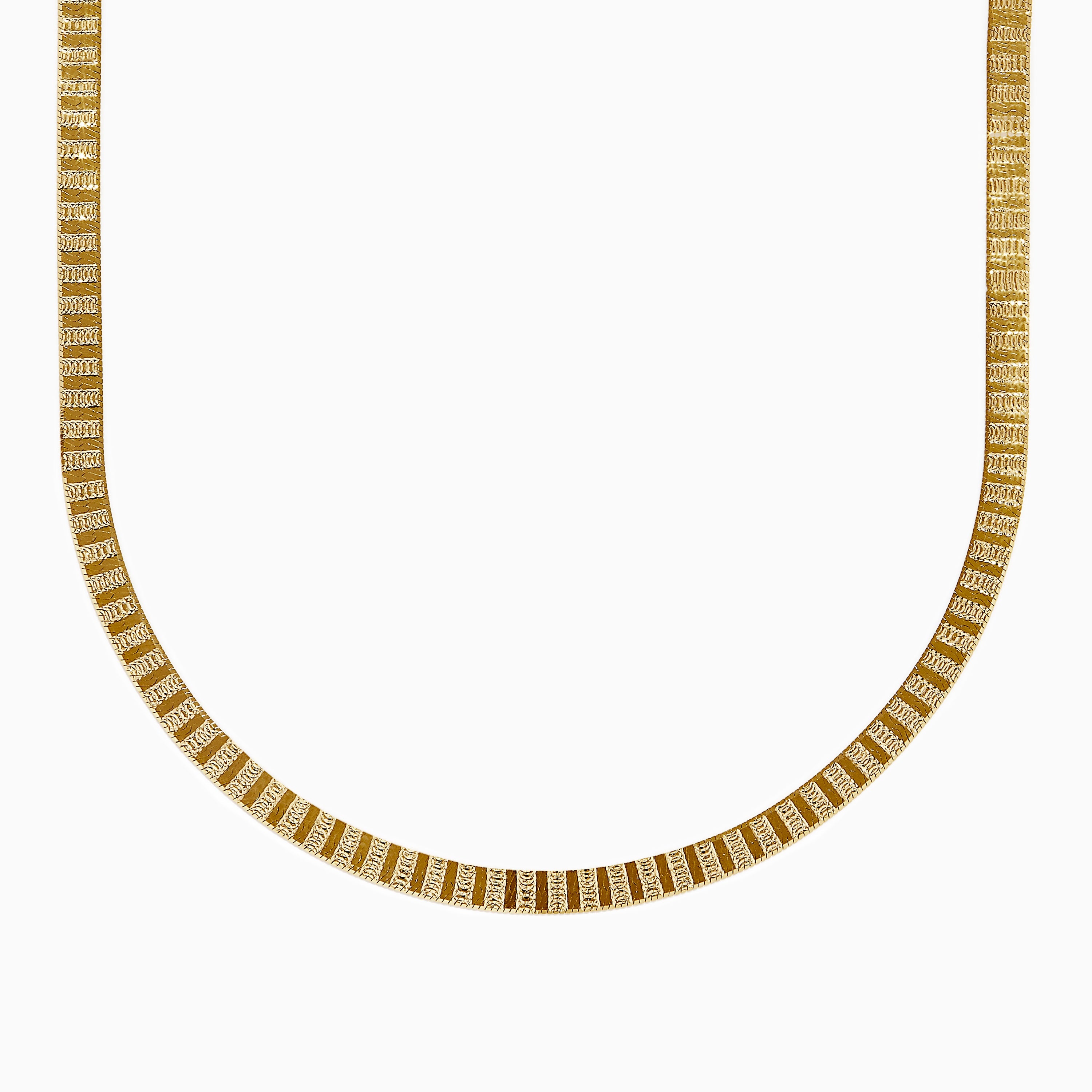 14K Yellow Gold Textured Herringbone Chain Necklace 17"