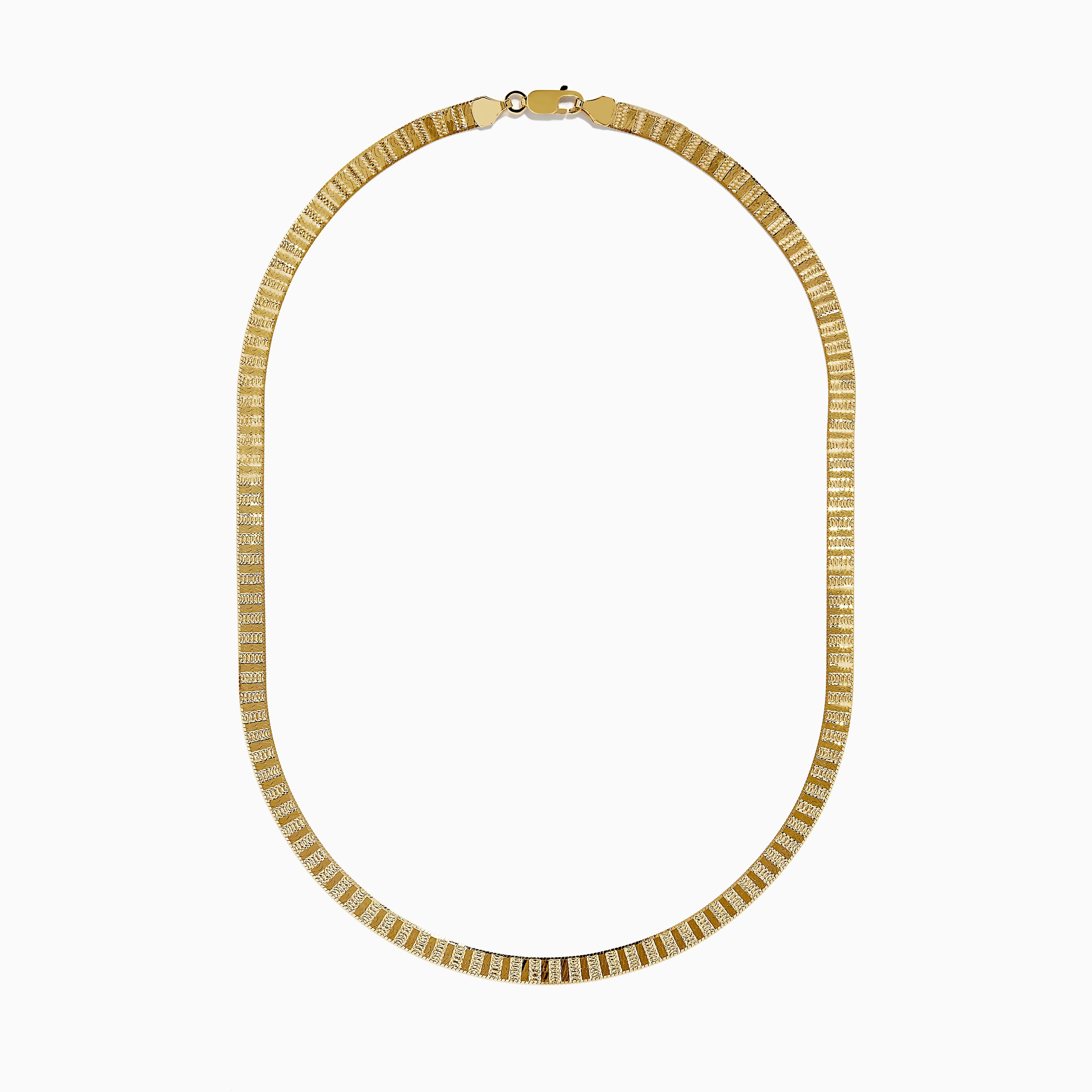 14K Yellow Gold Textured Herringbone Chain Necklace 17"