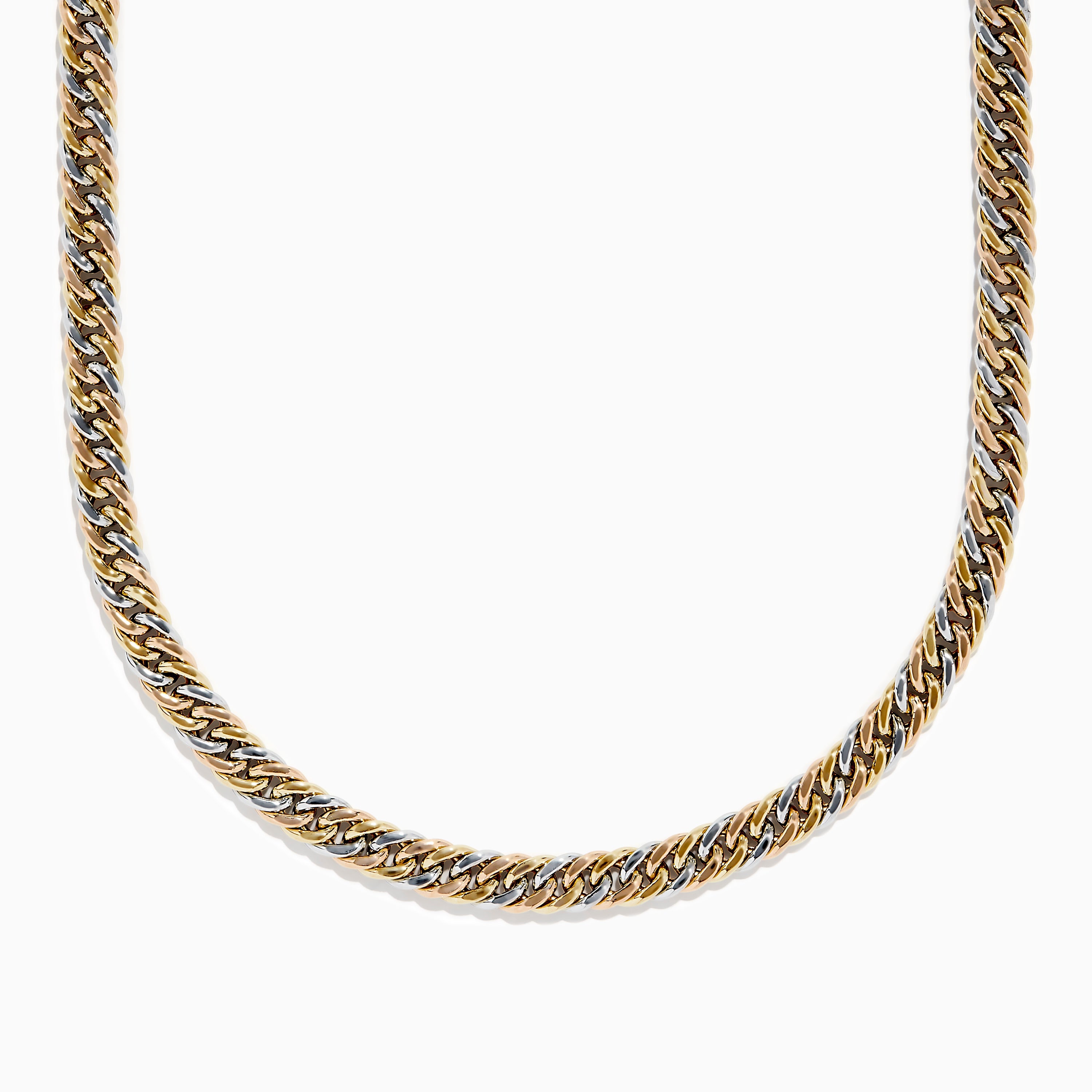 14K Tri Color Gold 8mm Hollow Cuban Chain Necklace 18"