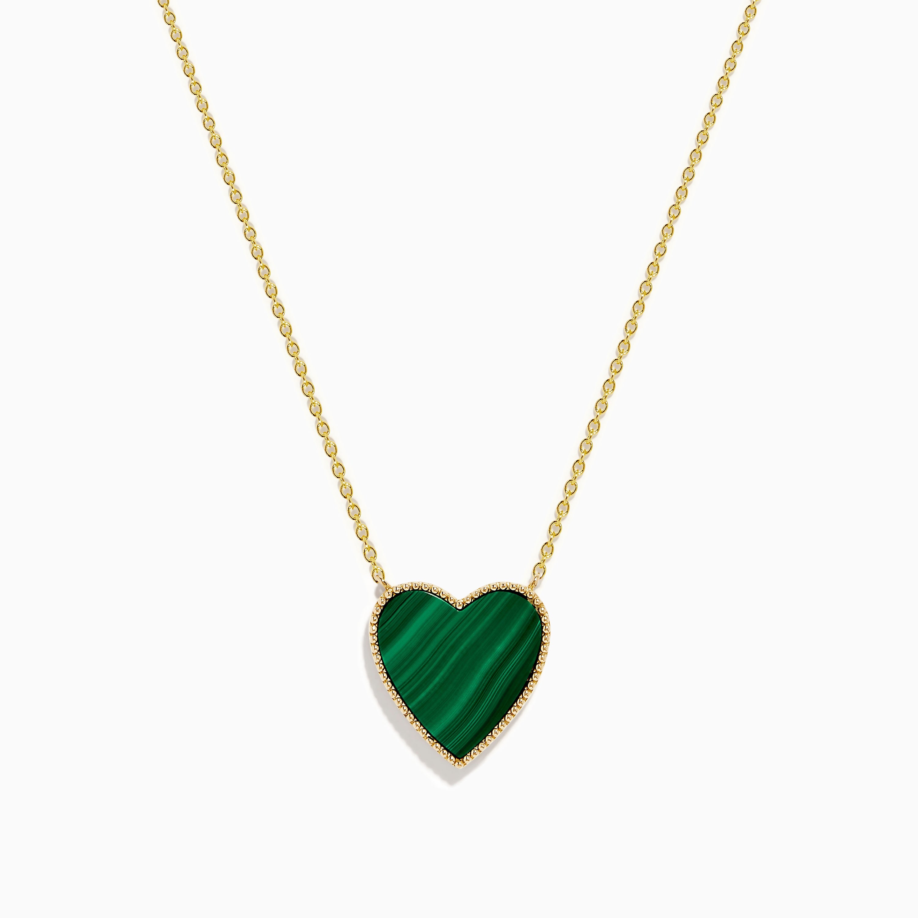 14K Gold Malachite and Diamond Reversible Heart Pendant