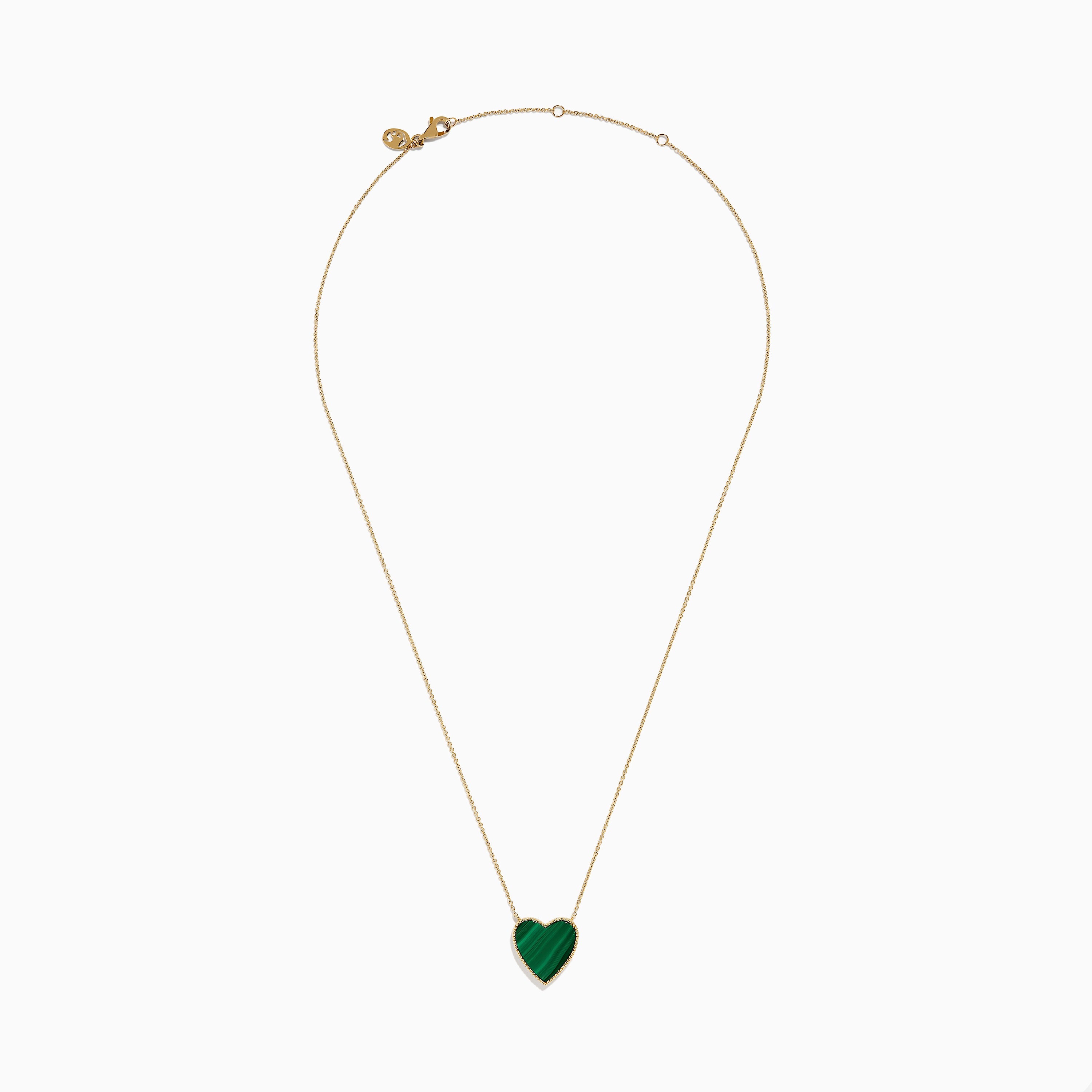 14K Gold Malachite and Diamond Reversible Heart Pendant