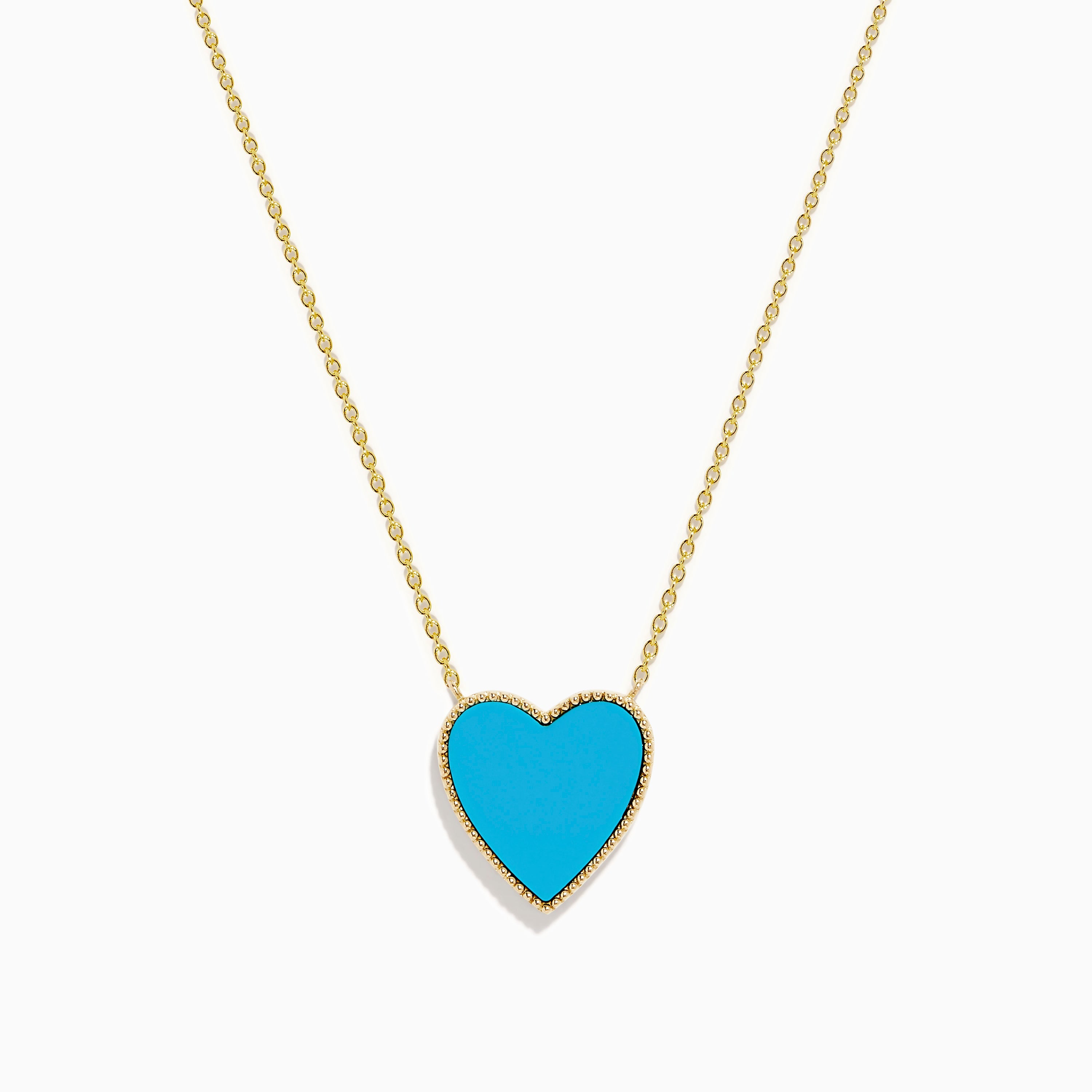 14K Gold Turquoise and Diamond Reversible Heart Pendant