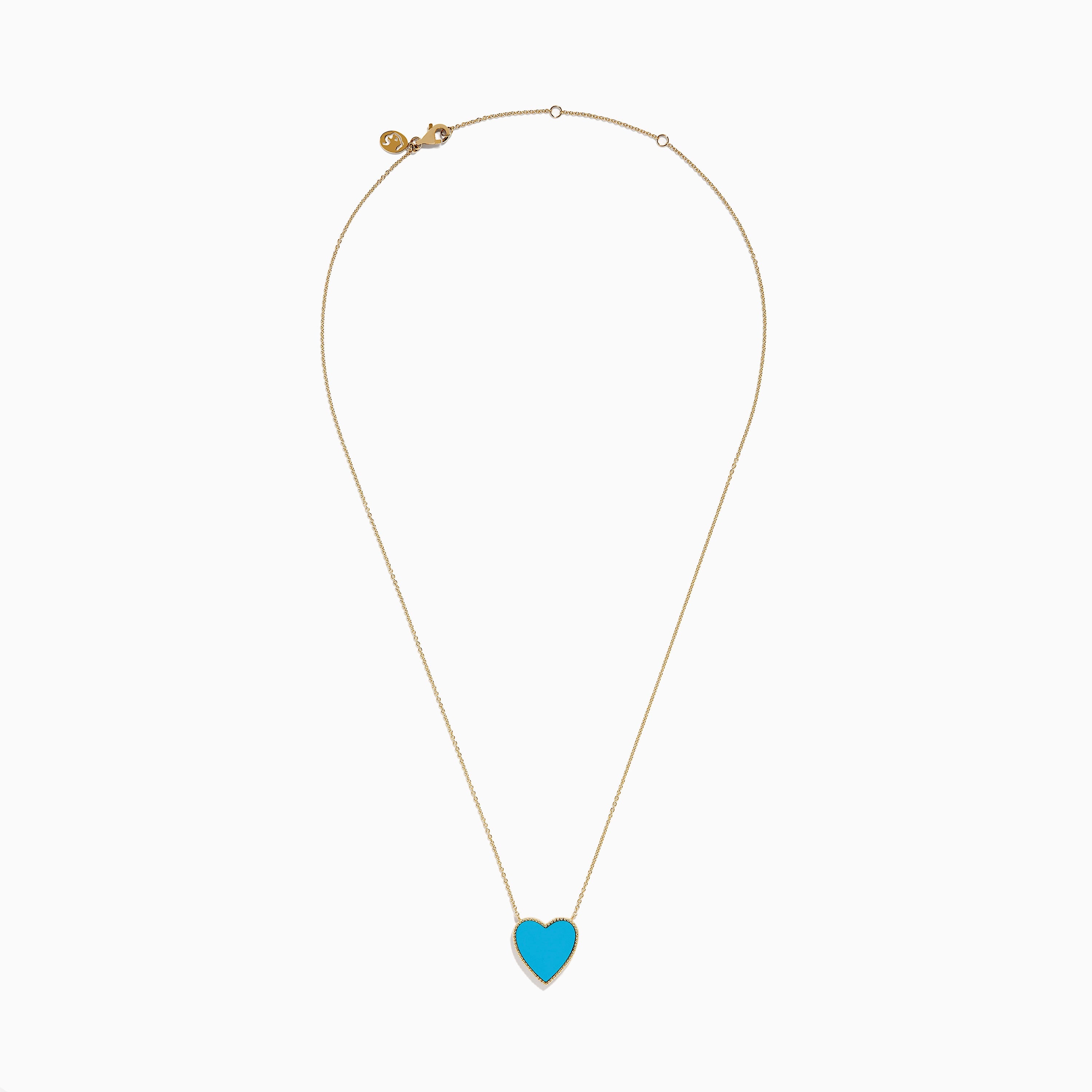 14K Gold Turquoise and Diamond Reversible Heart Pendant