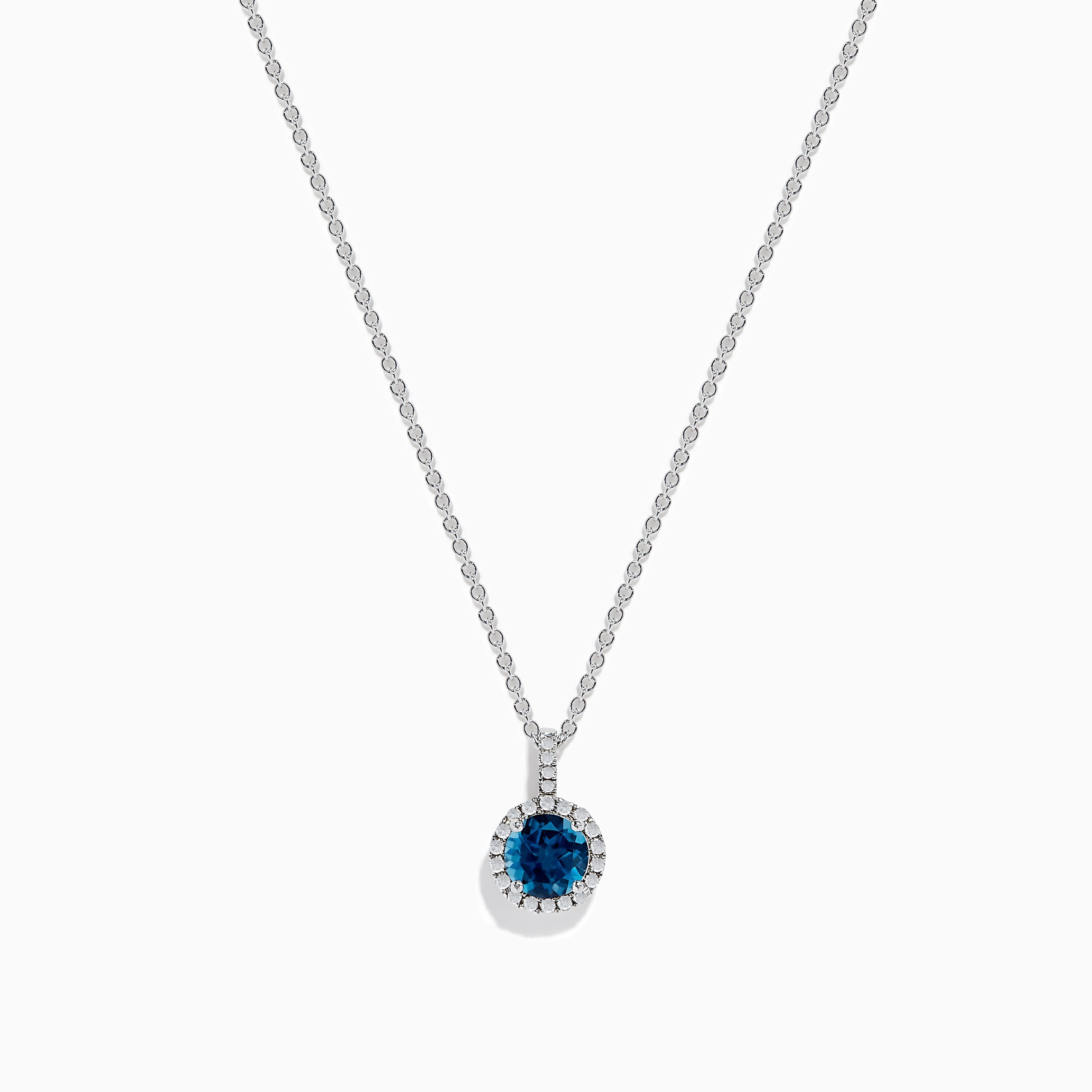 14K White Gold London Blue Topaz and Diamond Pendant