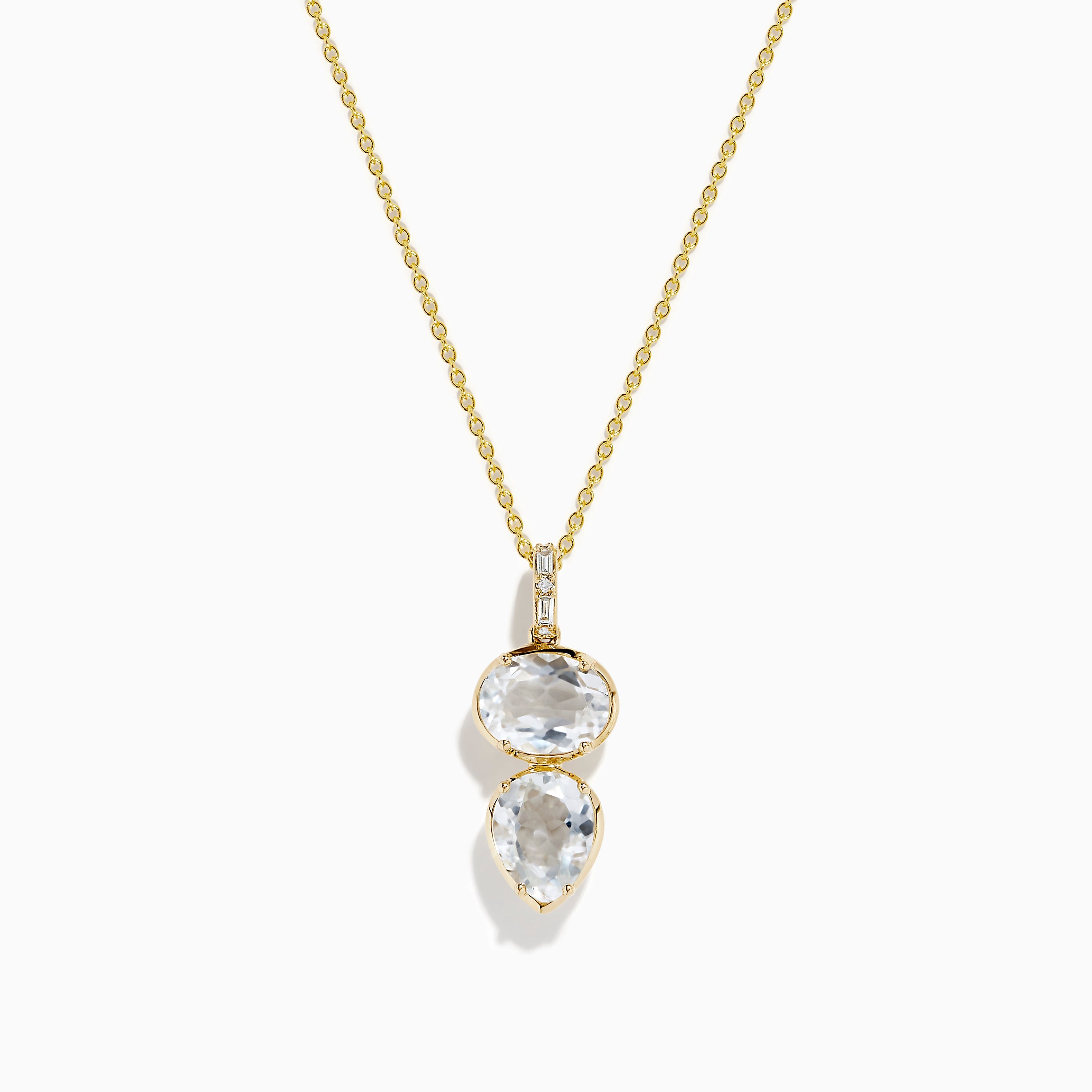 14K Yellow Gold White Topaz and Diamond Pendant