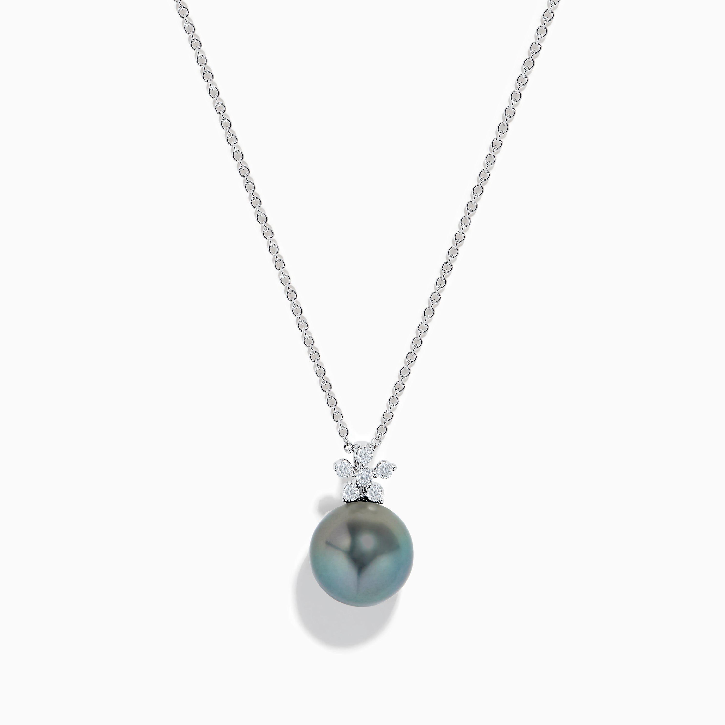 14K White Gold Tahitian Pearl and Diamond Pendant