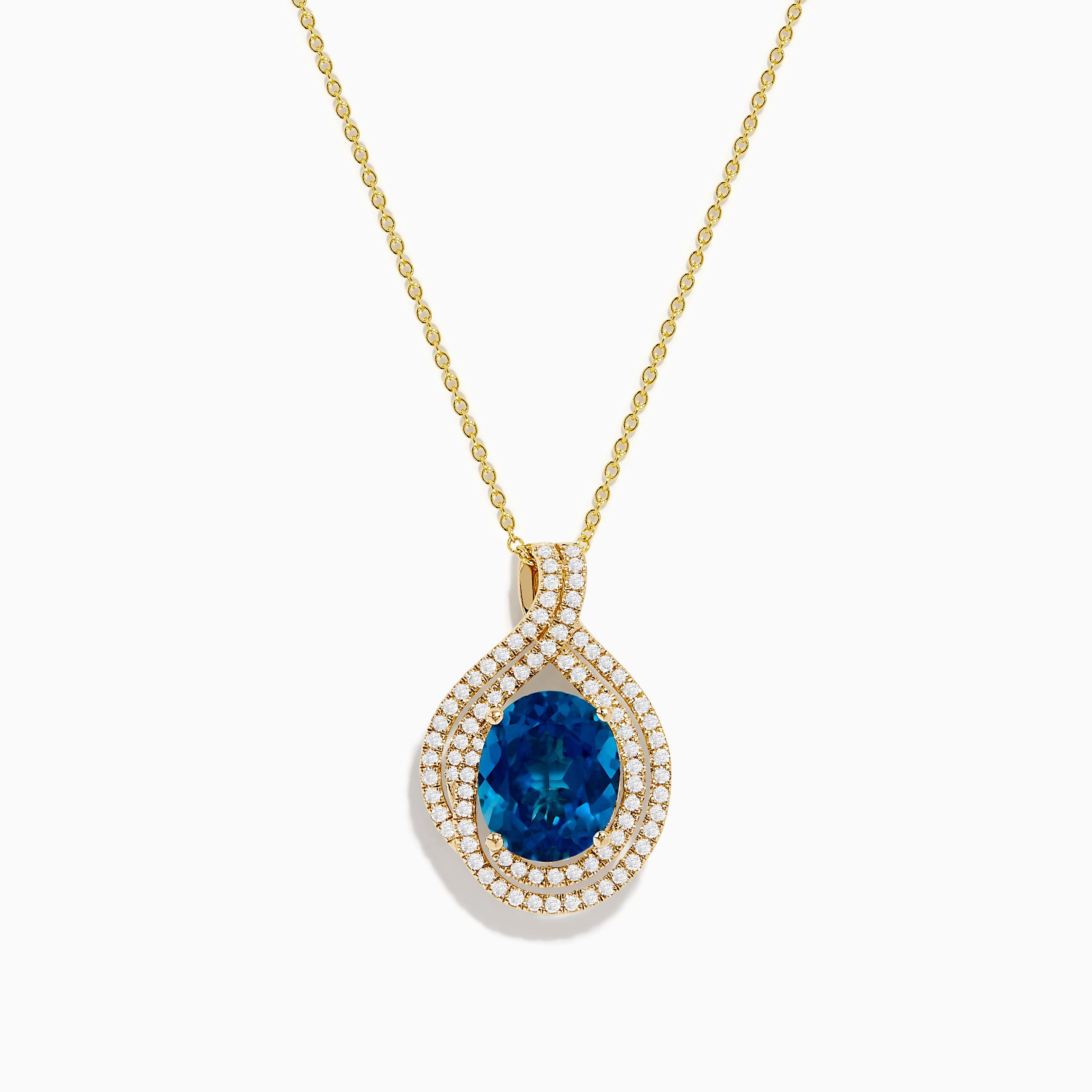 Ocean Blue 14K Gold London Blue Topaz and Diamond Pendant