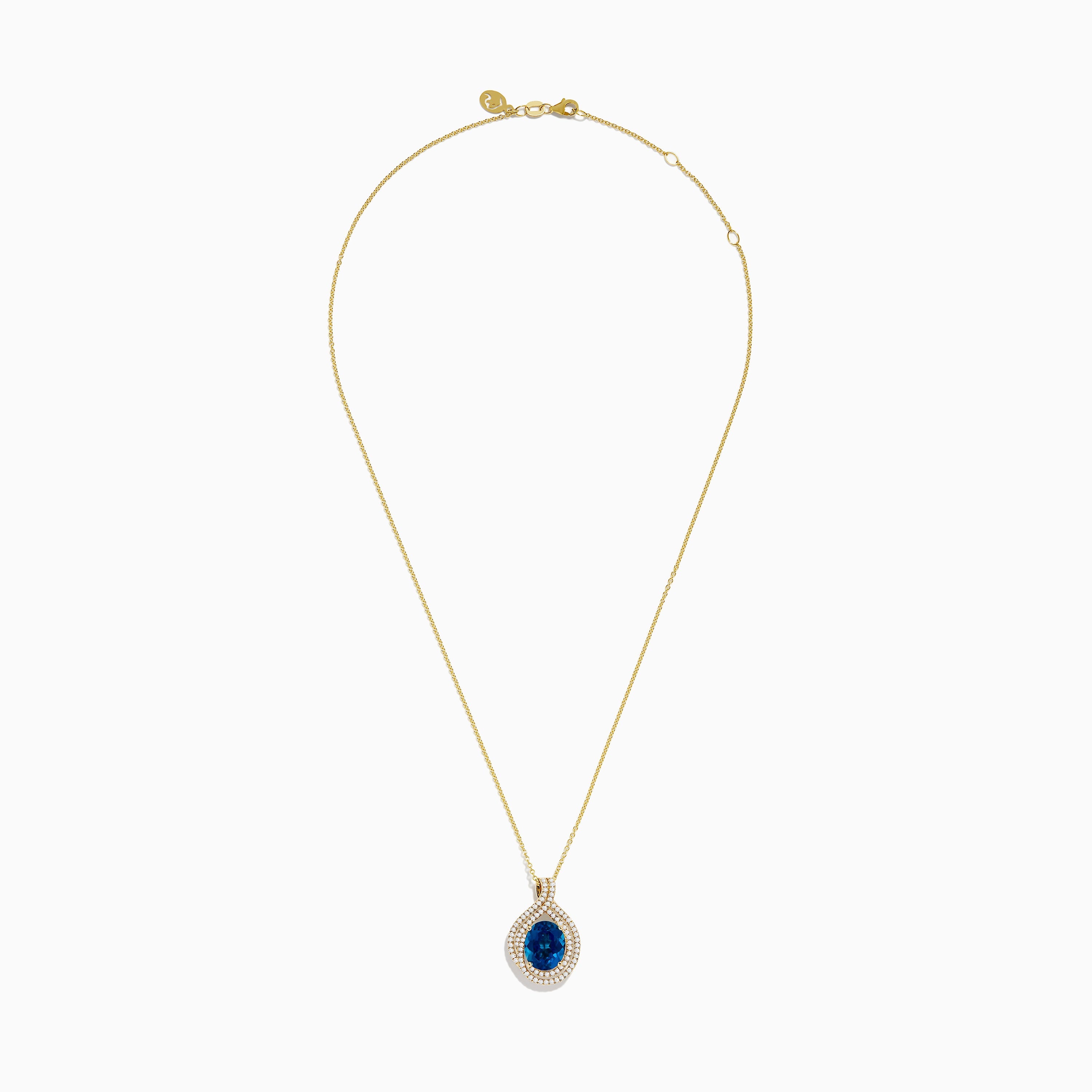 Ocean Blue 14K Gold London Blue Topaz and Diamond Pendant