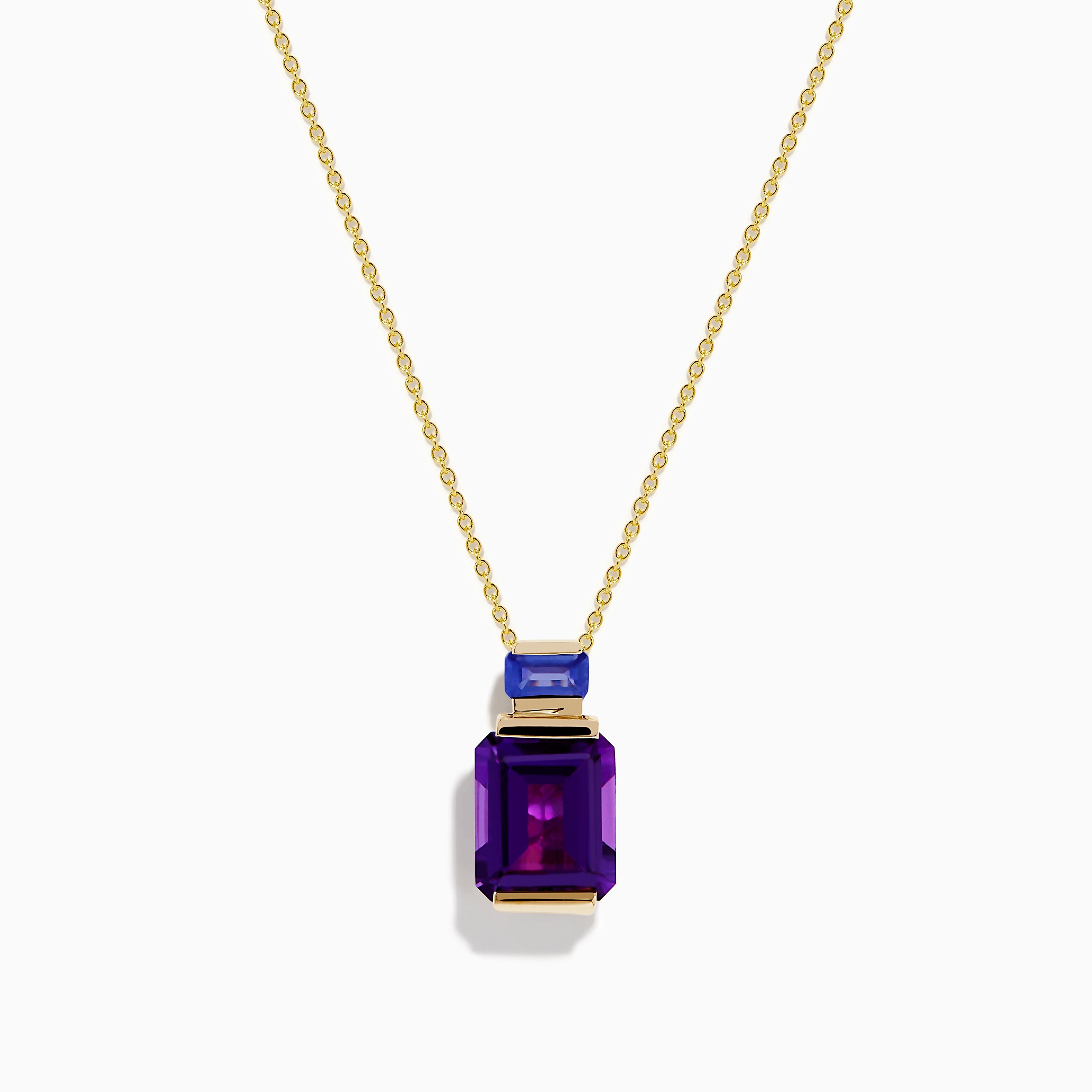 14K Yellow Gold Amethyst and Tanzanite Pendant