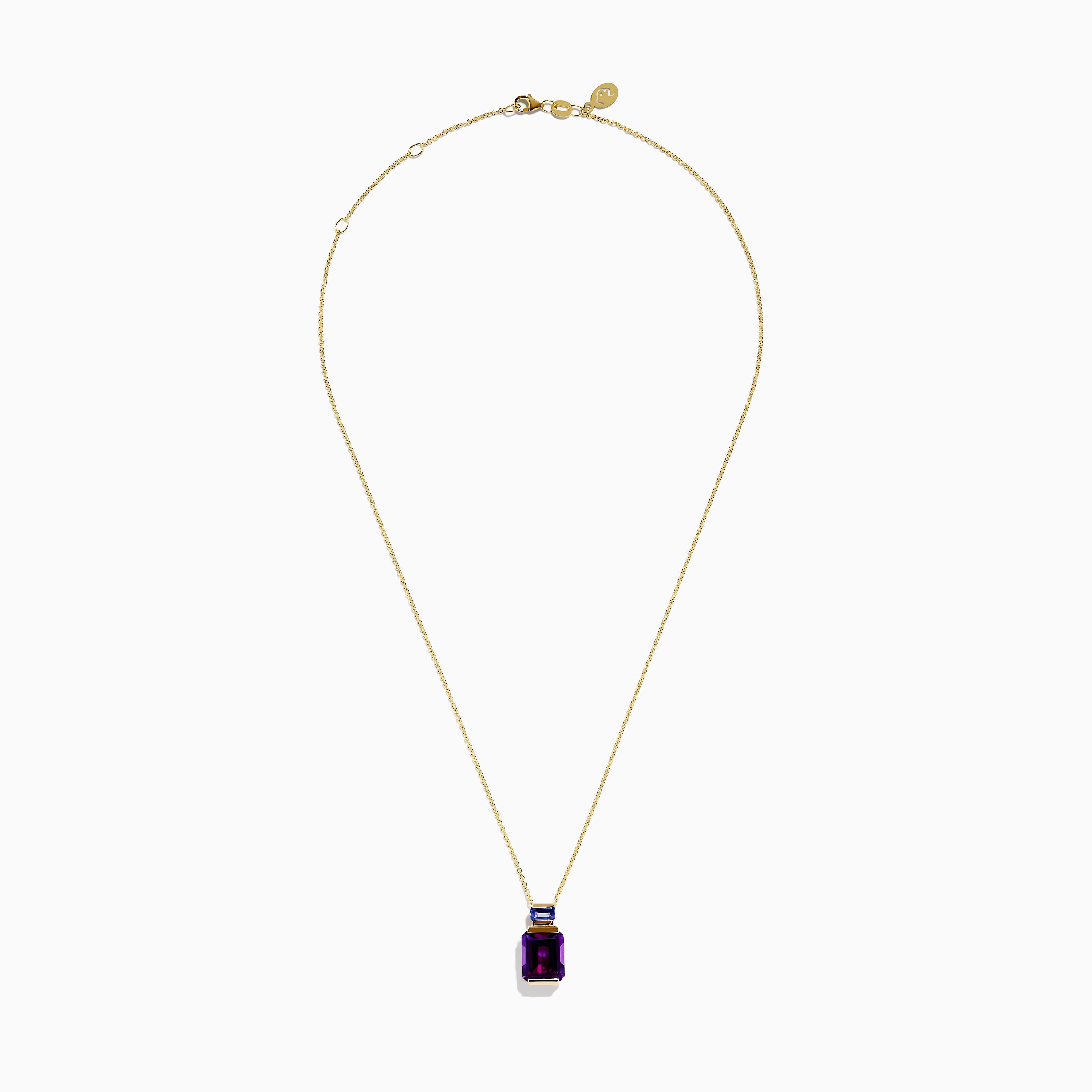 14K Yellow Gold Amethyst and Tanzanite Pendant