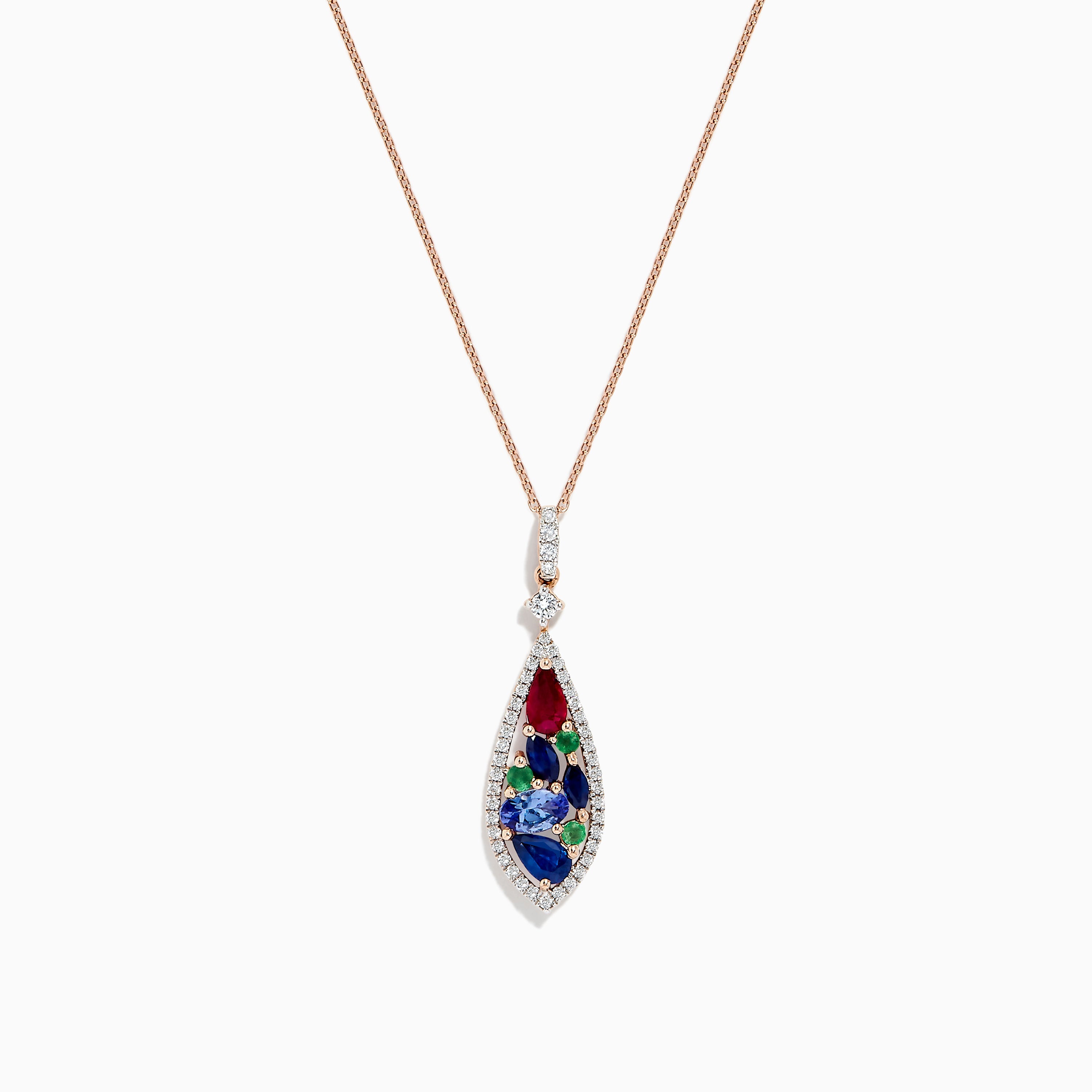 14K Rose Gold Multi Gemstone and Diamond Pendant, 1.45 TCW