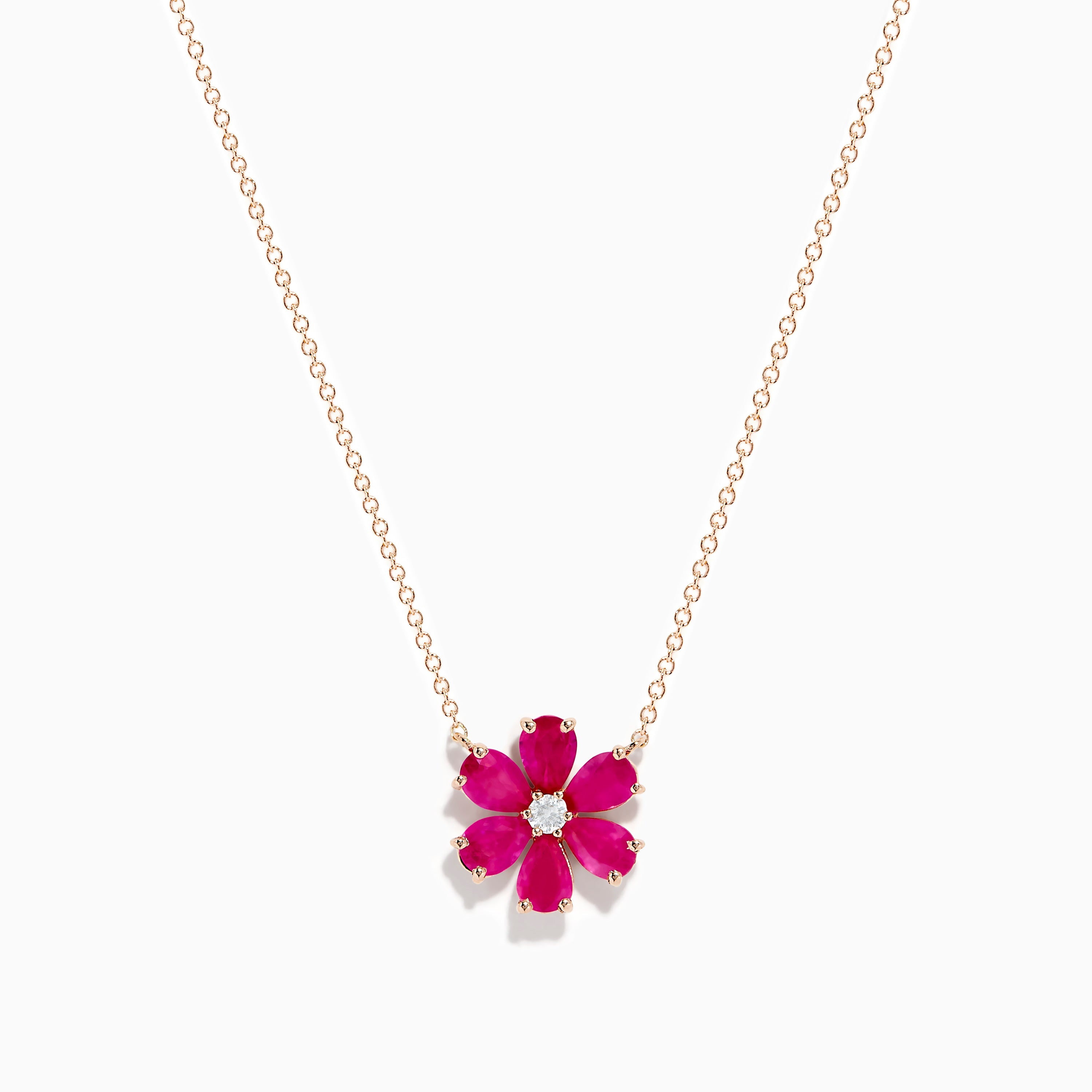 14K Rose Gold Ruby Flower Necklace