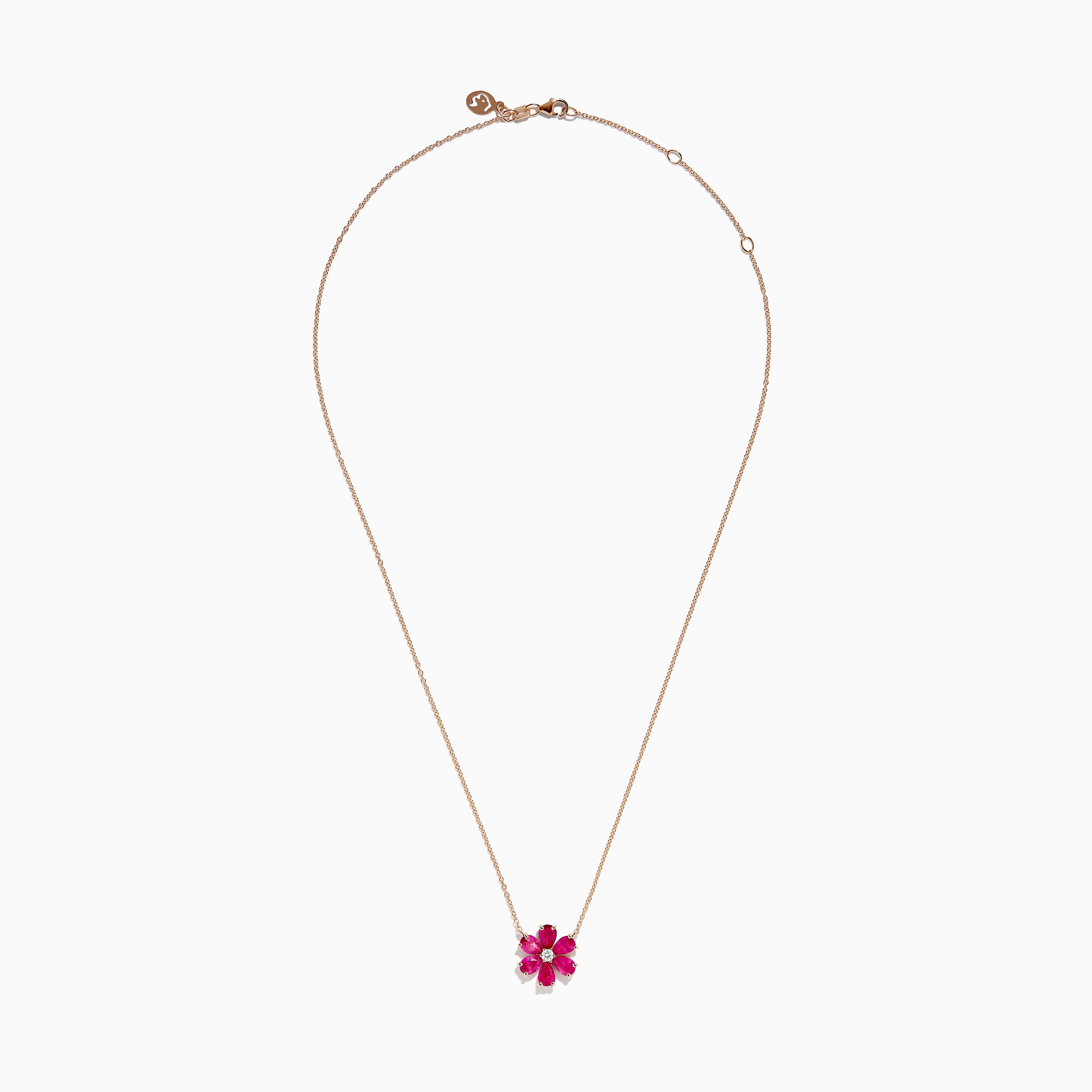 14K Rose Gold Ruby Flower Necklace