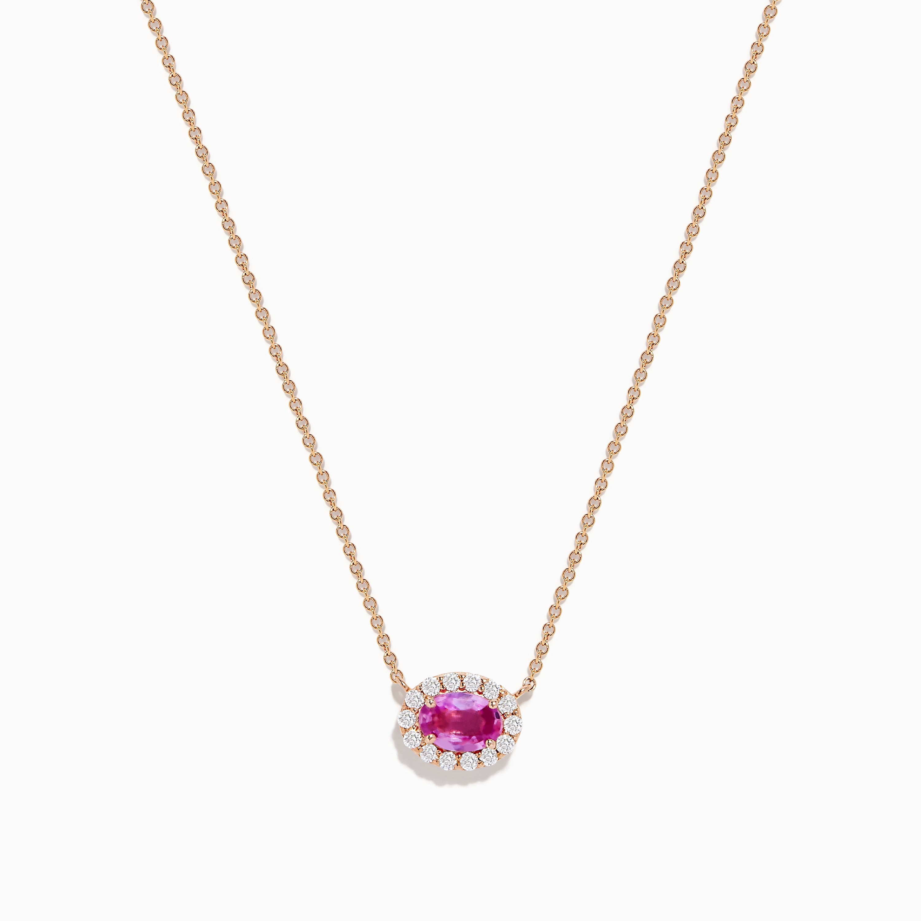 14K Rose Gold Pink Sapphire and Diamond Necklace