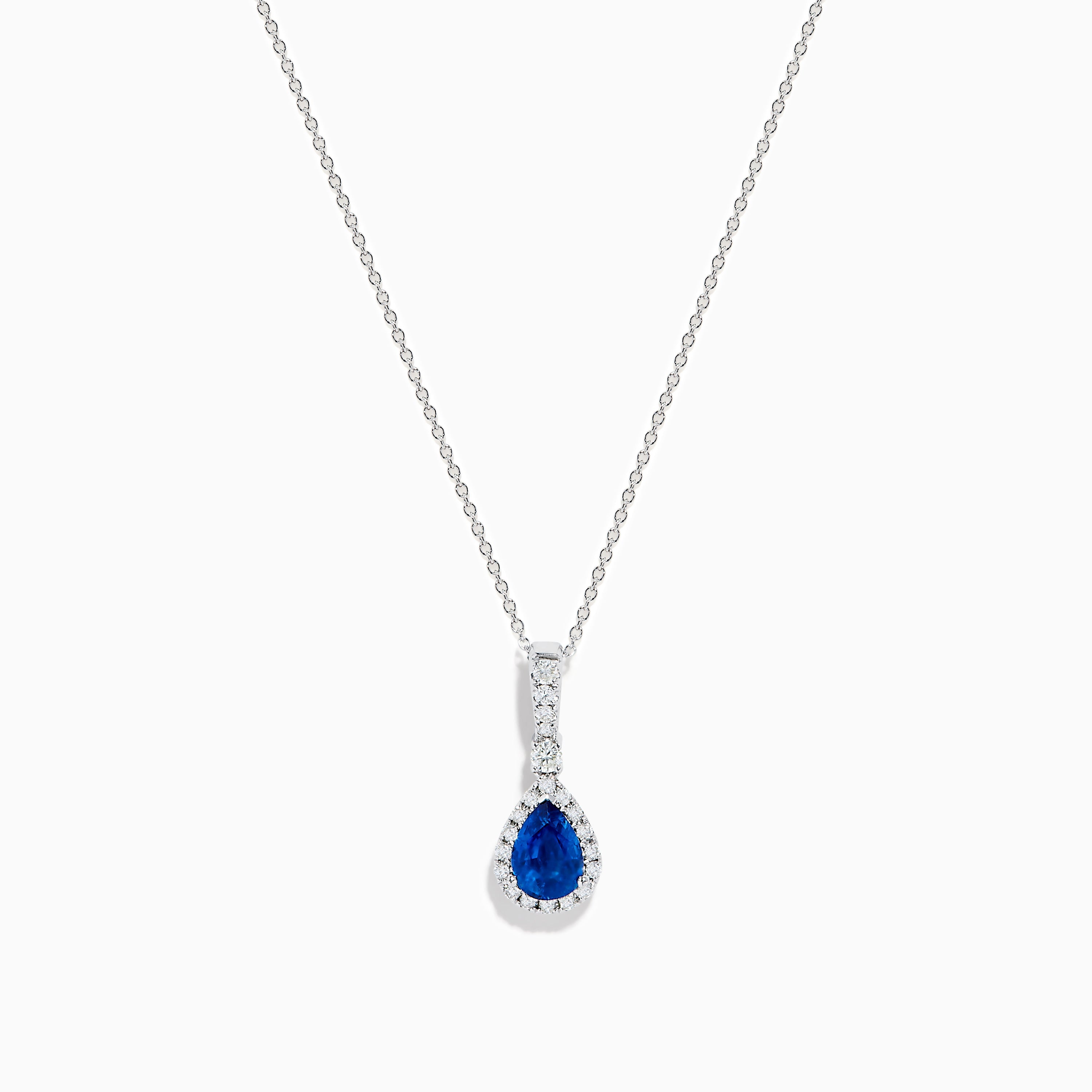 14K White Gold Pear Shape Blue Sapphire and Diamond Pendant