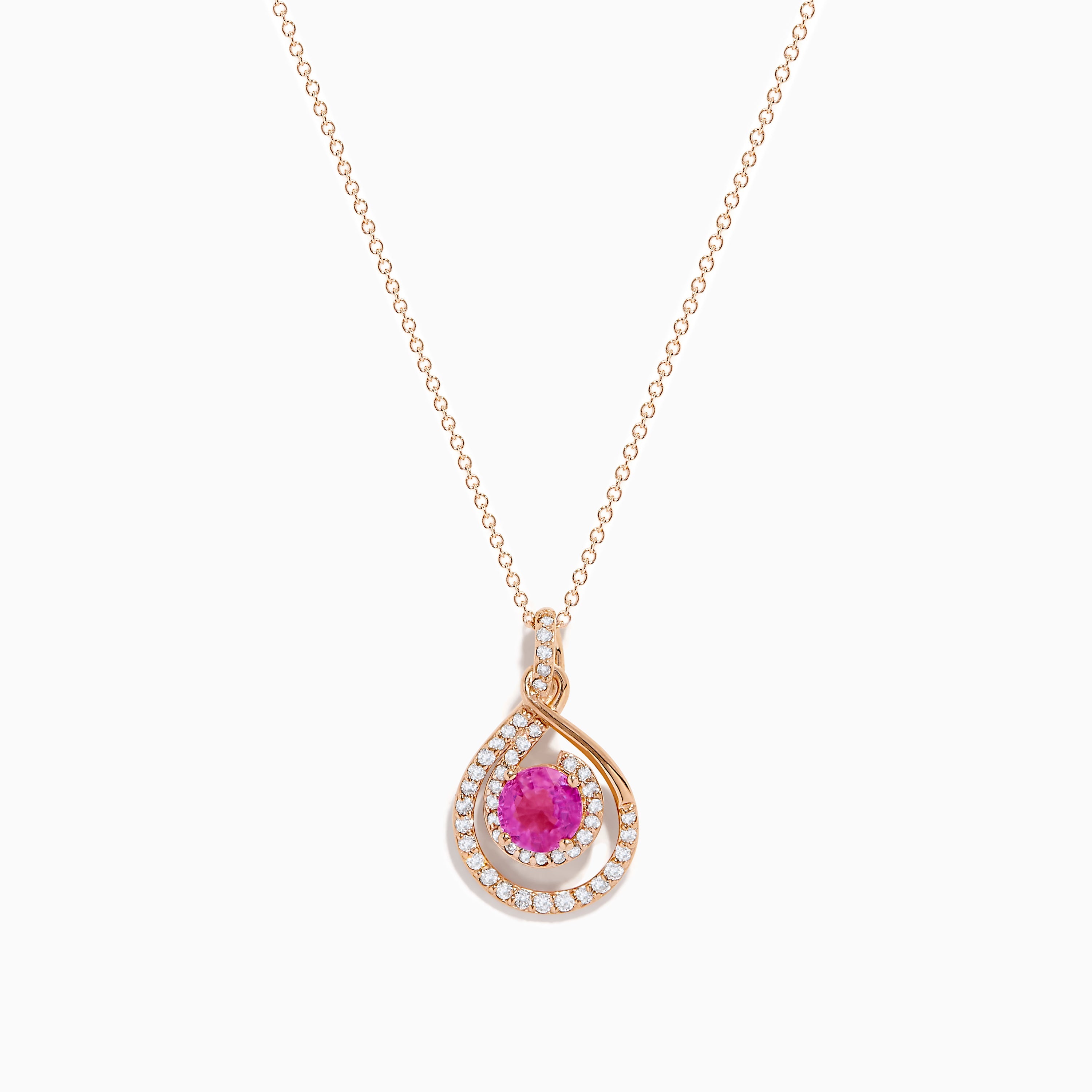 14K Rose Gold Pink Sapphire and Diamond Swirl Pendant