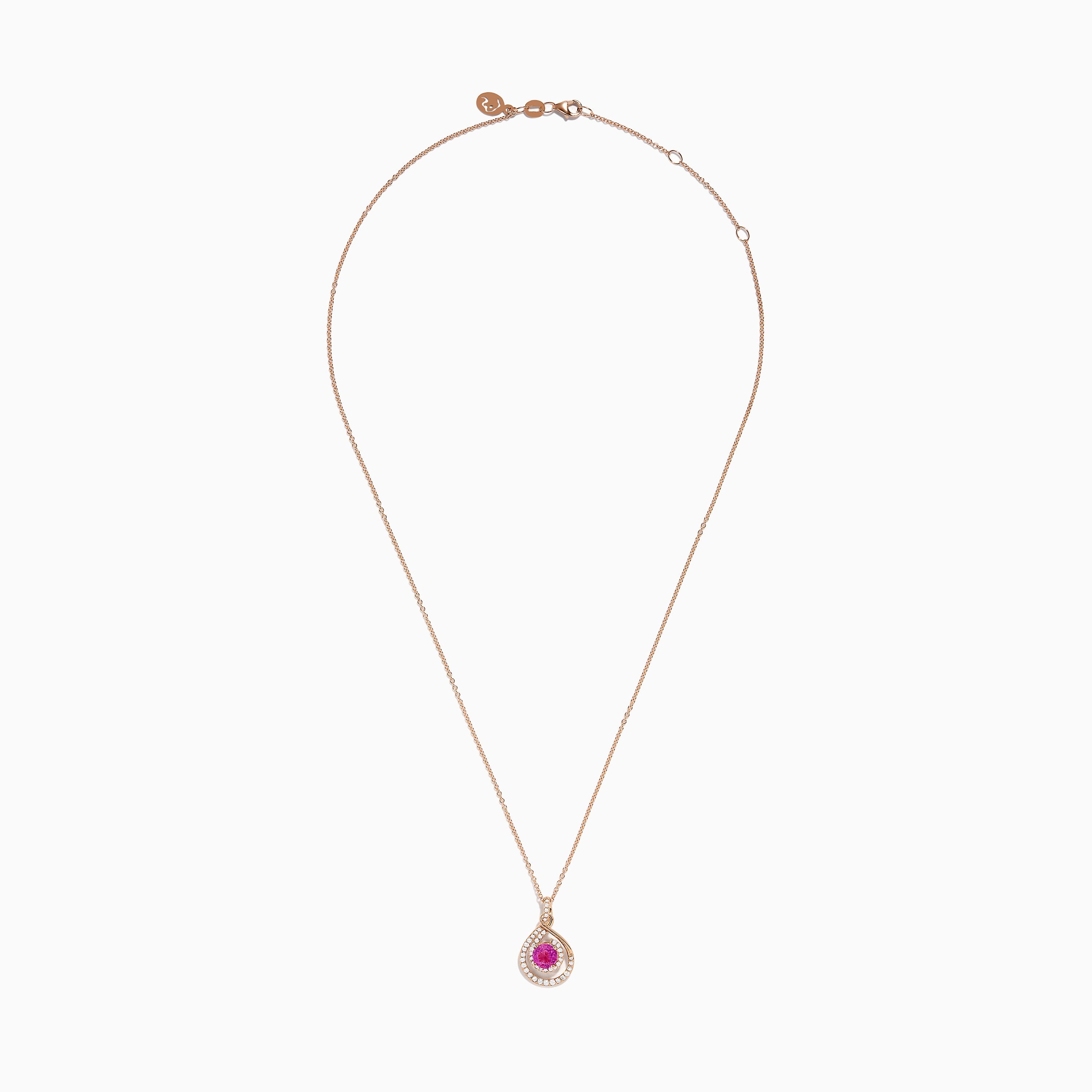 14K Rose Gold Pink Sapphire and Diamond Swirl Pendant