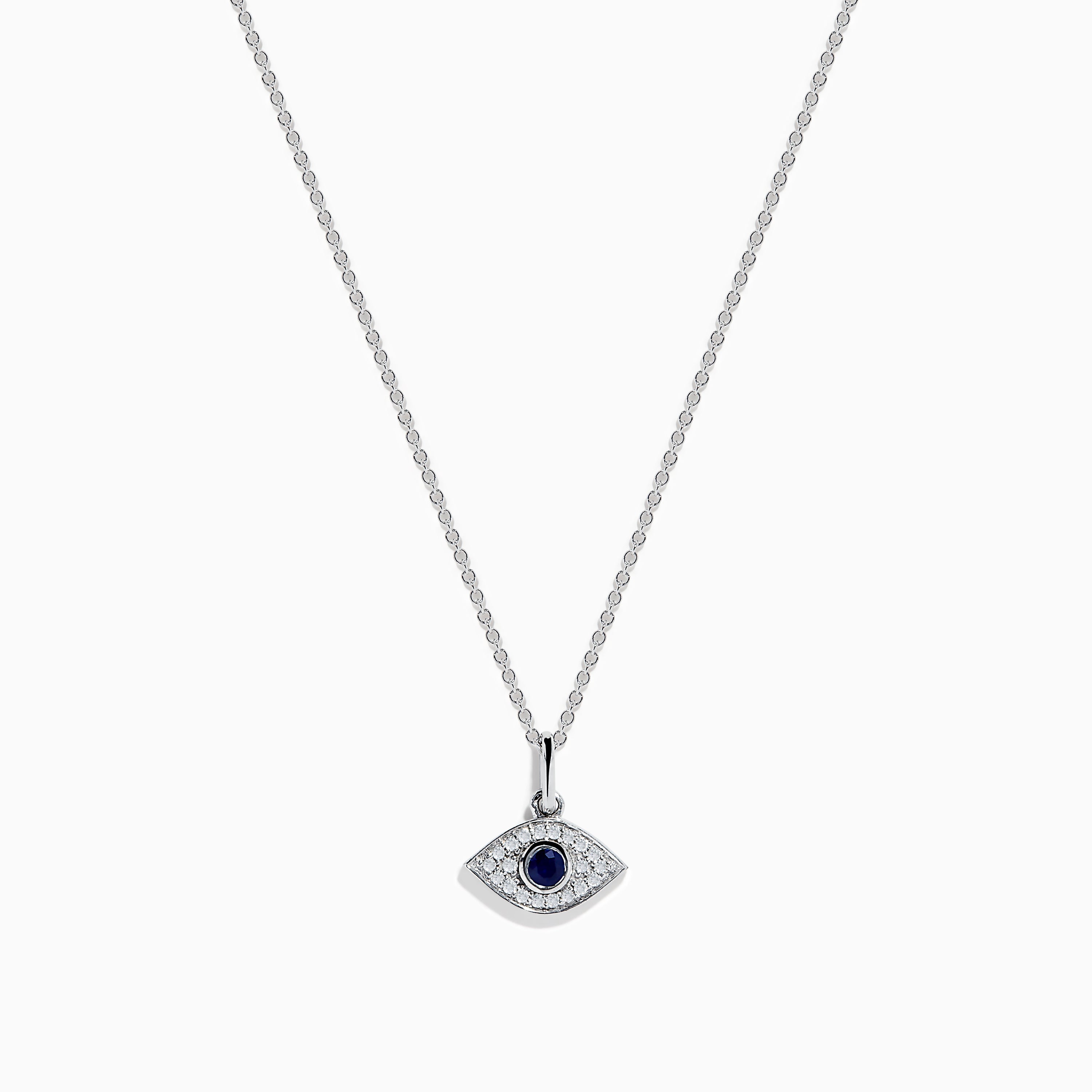 Novelty 14K White Gold Sapphire and Diamond Evil Eye Pendant