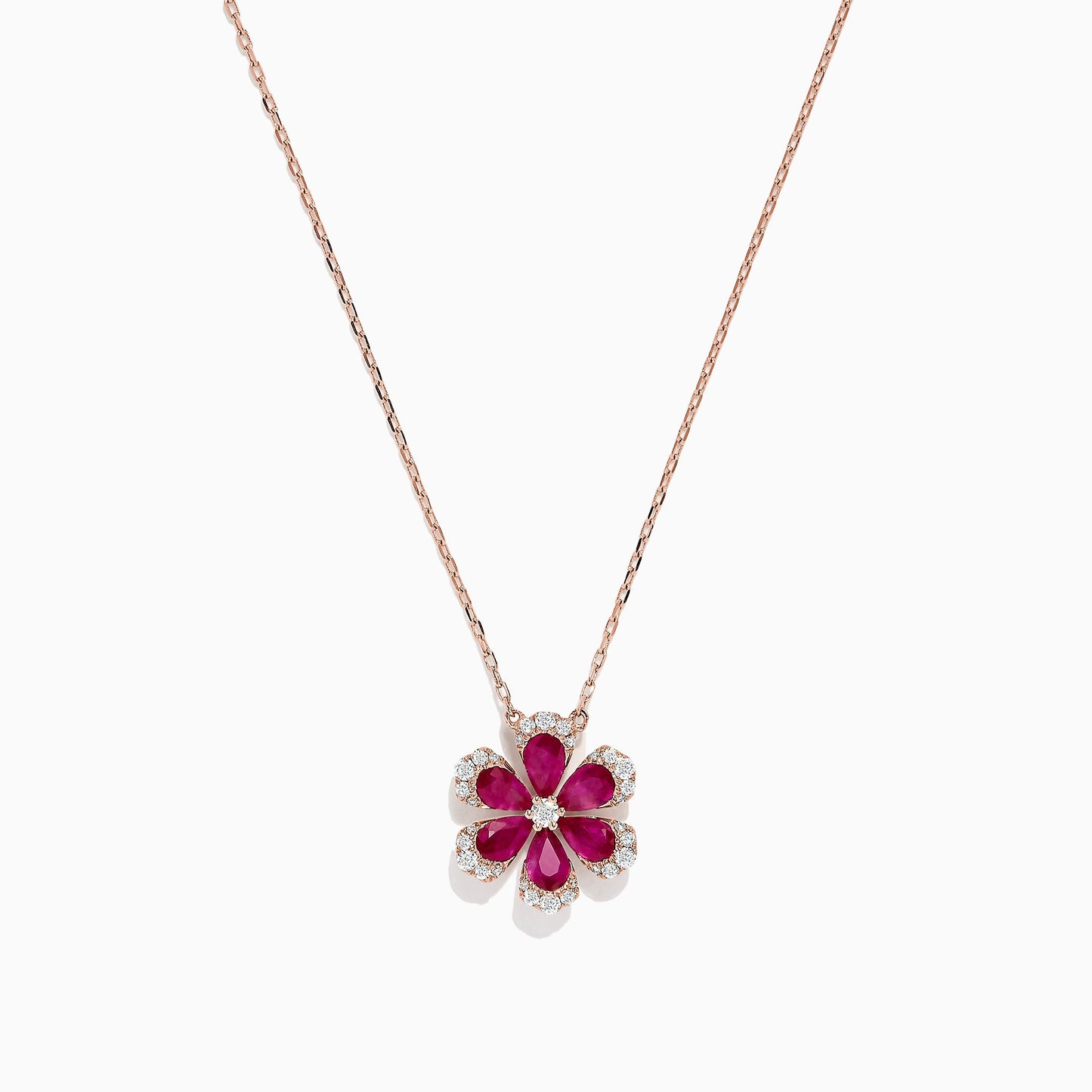 Nature 14K Rose Gold Ruby and Diamond Flower Necklace