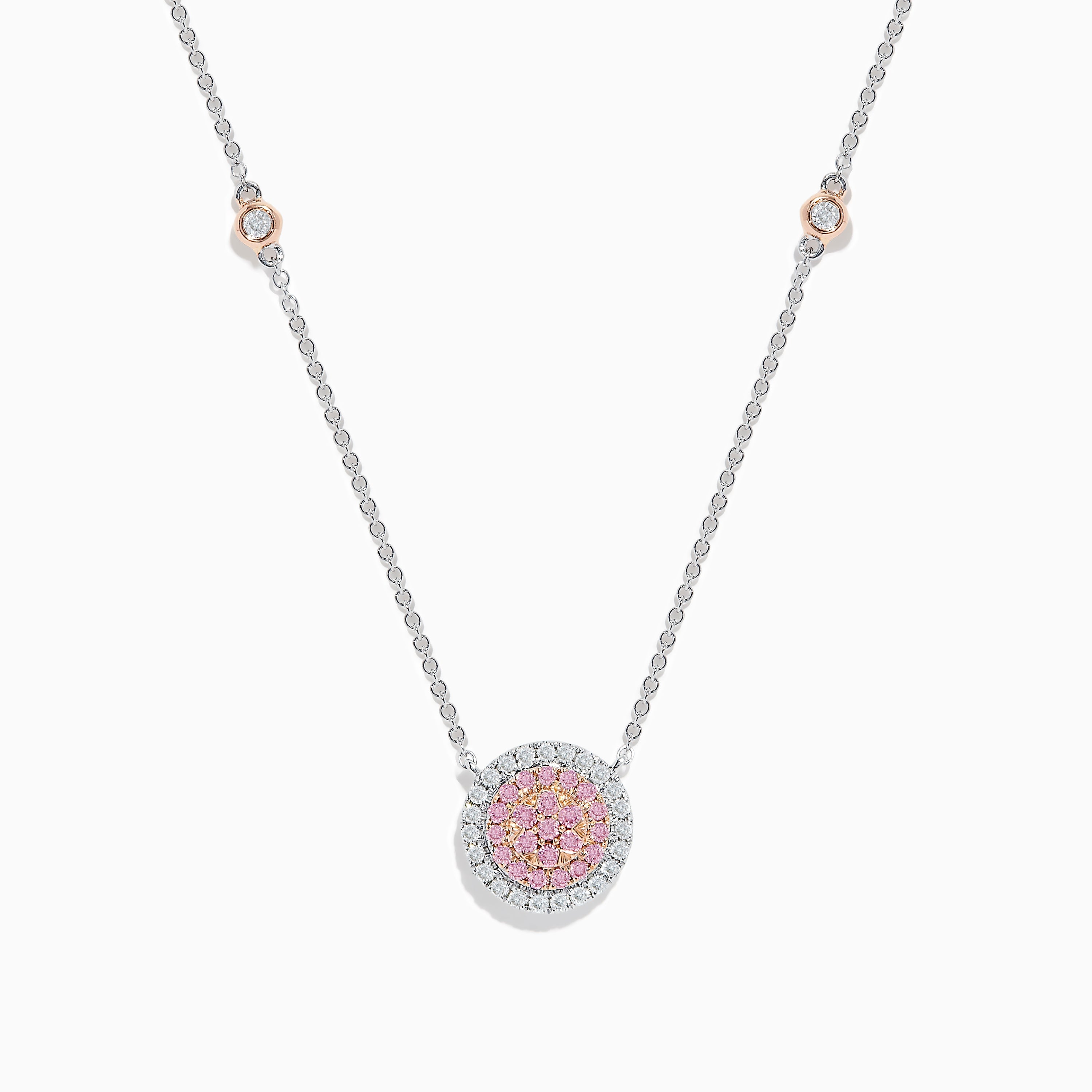 14K Two Tone Gold Pink and White Diamond Necklace