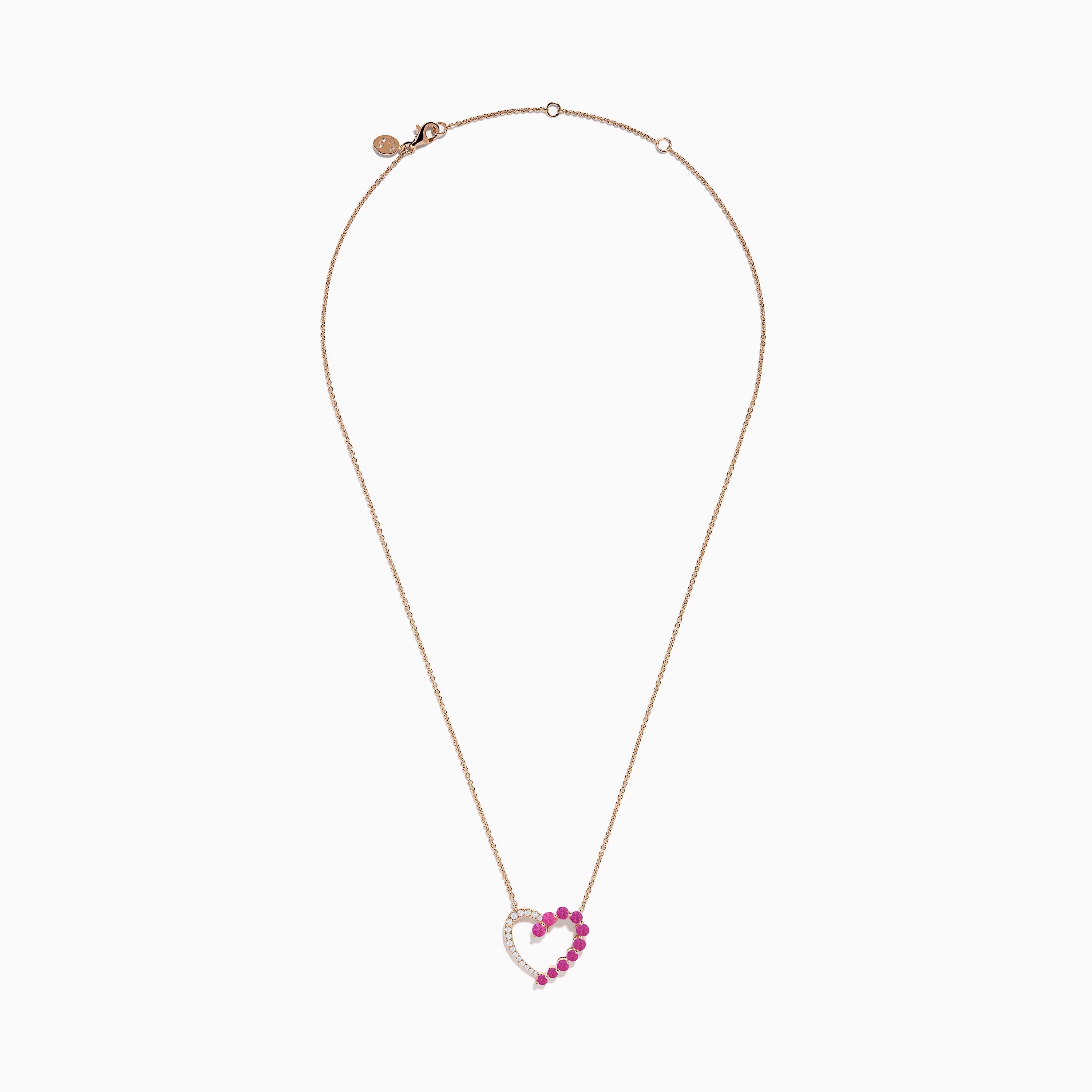 14K Rose Gold Pink Sapphire and Diamond Open Heart Necklace