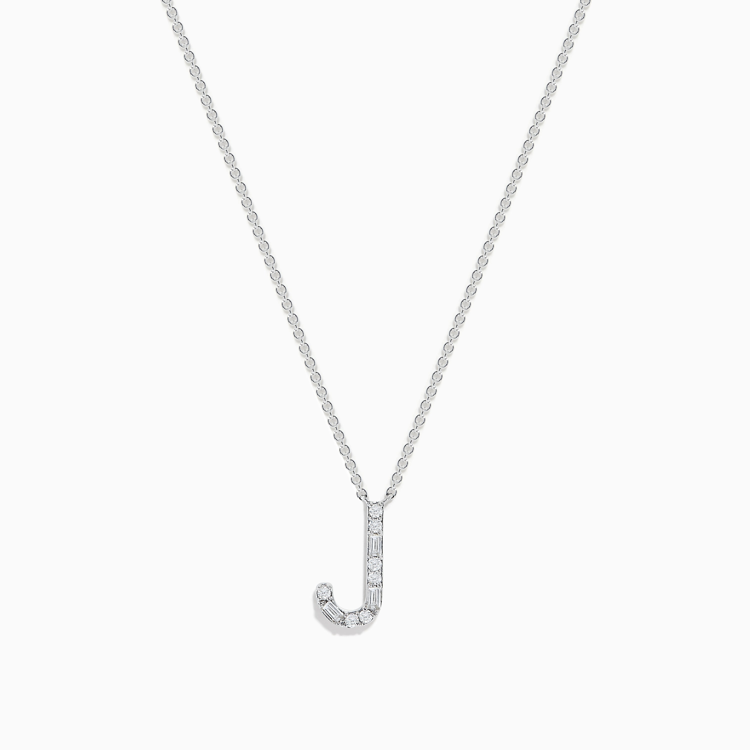 14K White Gold Initial "J" Diamond Necklace