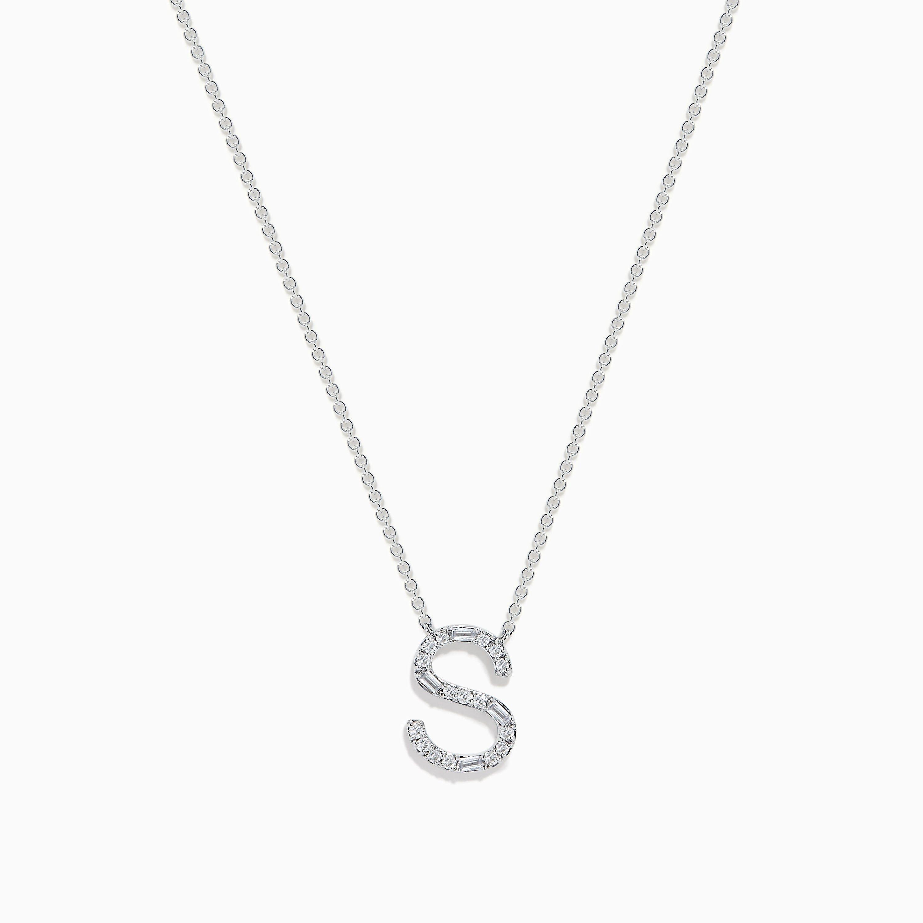 14 Karat White Gold Initial "S" Diamond Necklace