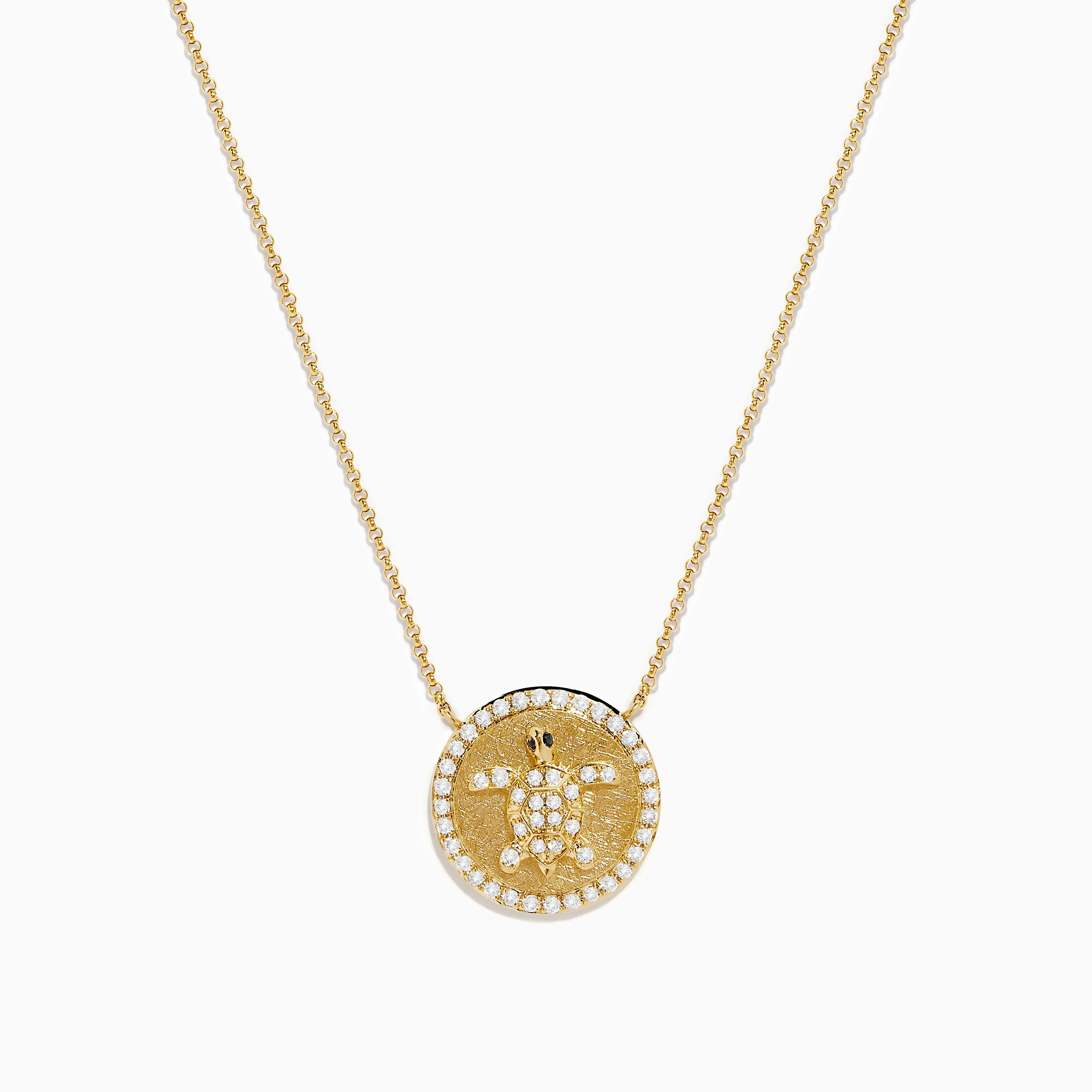 Seaside 14K Yellow Gold White and Black Diamond Turtle Necklace