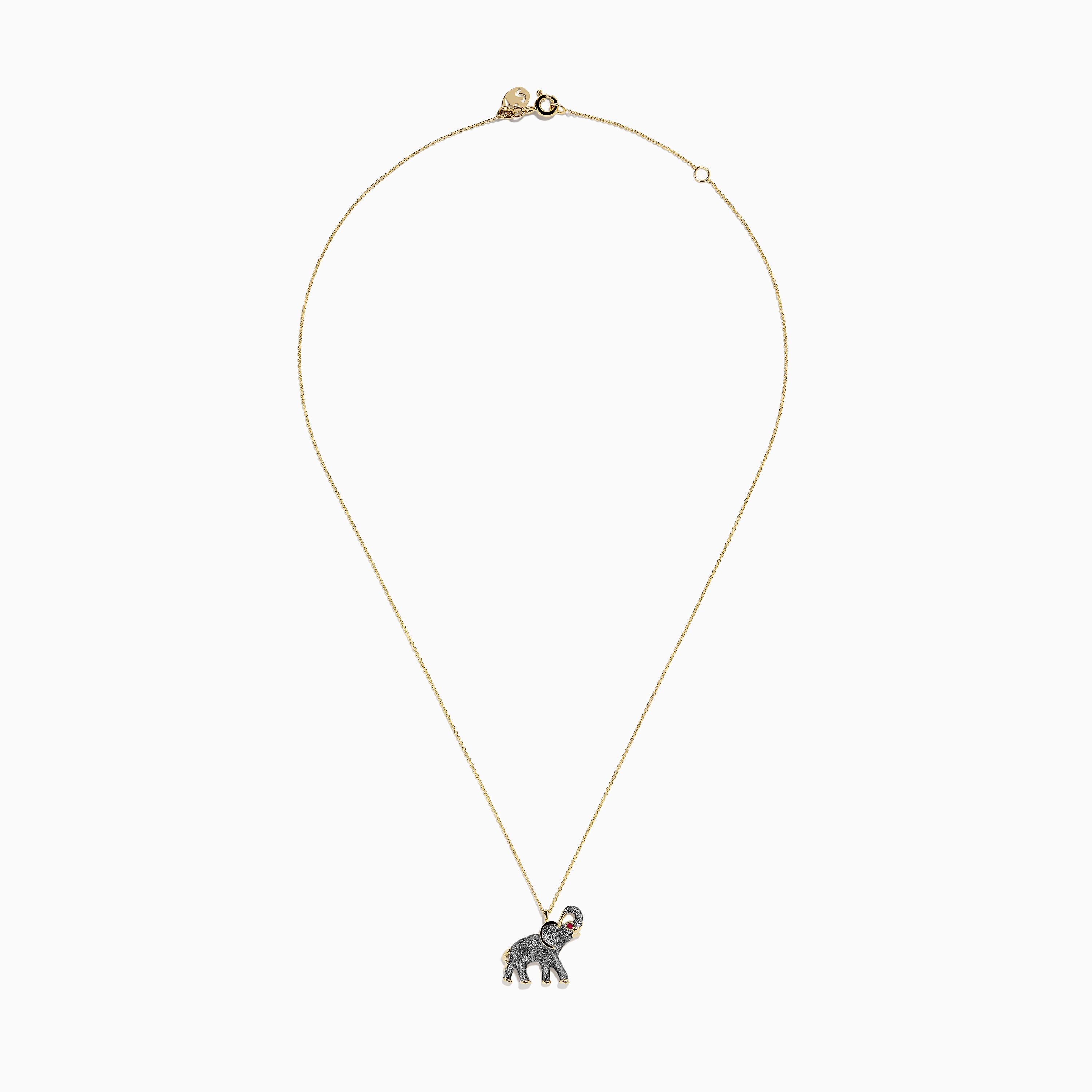 14K Yellow Gold Enamel Elephant Necklace